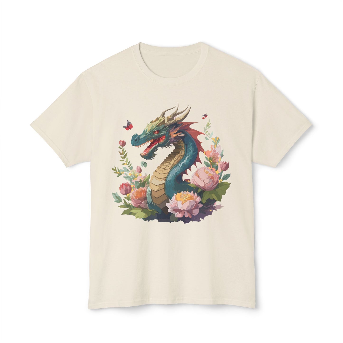 Dragon T-Shirt, Vintage Dragon Tee, Floral Tees, Dragon Art Design Shirt, Tee Shirt with Dragon 8