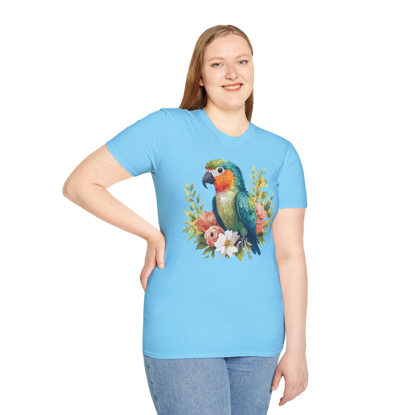 Floral Bird T Shirt Unisex Softstyle Gildan 64000 Cotton Tee for Everyday Comfort