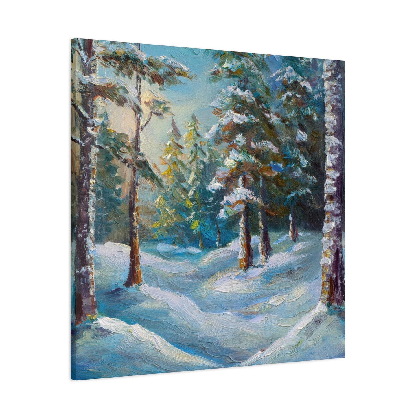 Snow Forest Print Canvas, Oil Paint Print 20x20, 24x24, 30x30, 32x32, 36x36 Art Design Print Pine-Wood Inner Frame MC-75