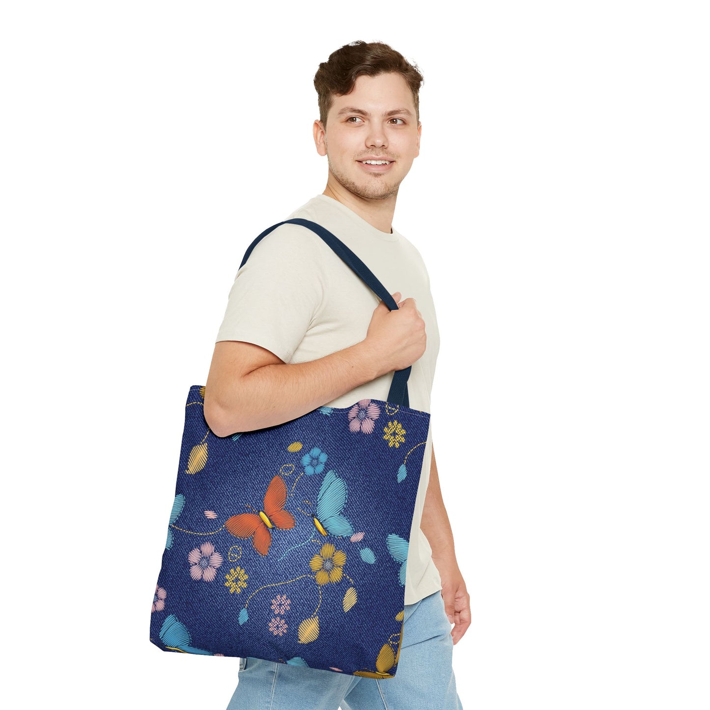 Denim Fabric Imitation Print Unisex Canvas Bag Poly Spun 3 Sizes Tote Bag 167
