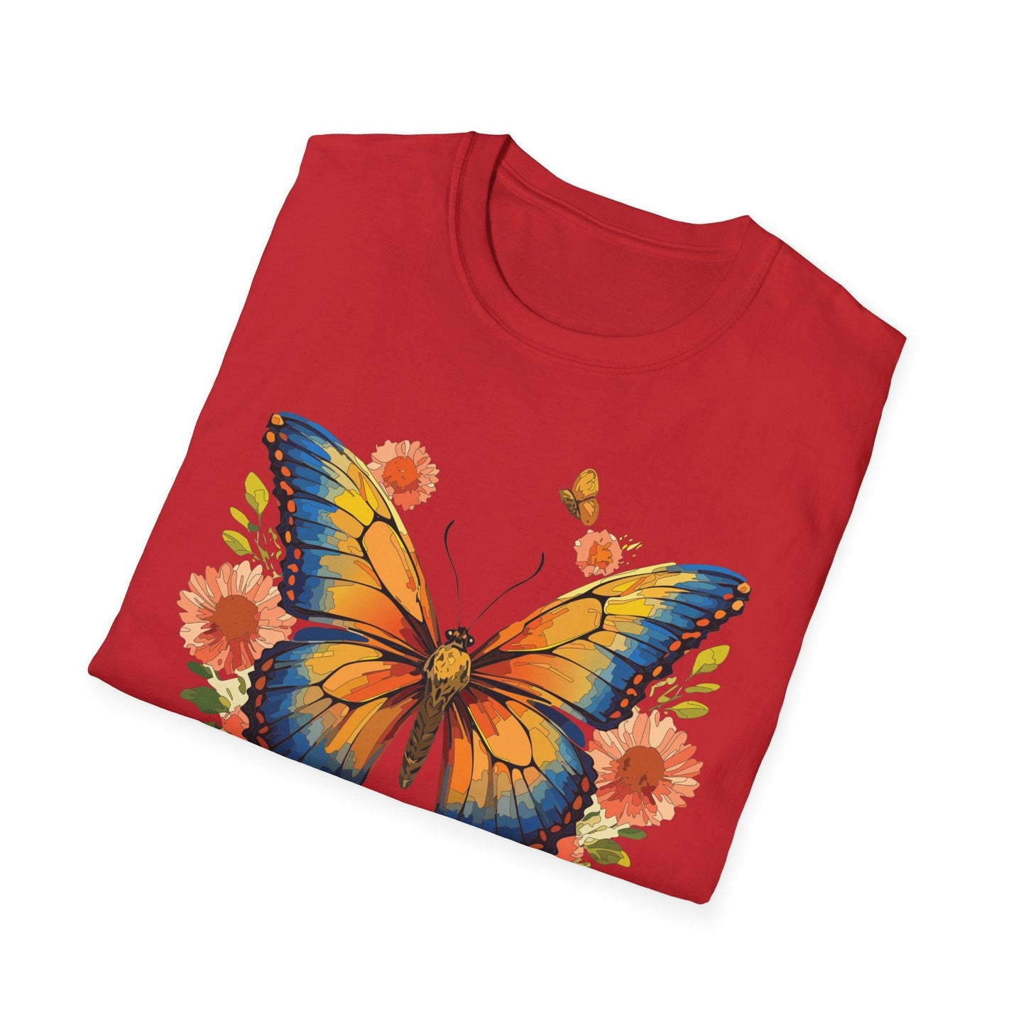 Butterfly T Shirt Unisex Softstyle Gildan 64000 Monarch Print 100 Percent Ring Spun Cotton