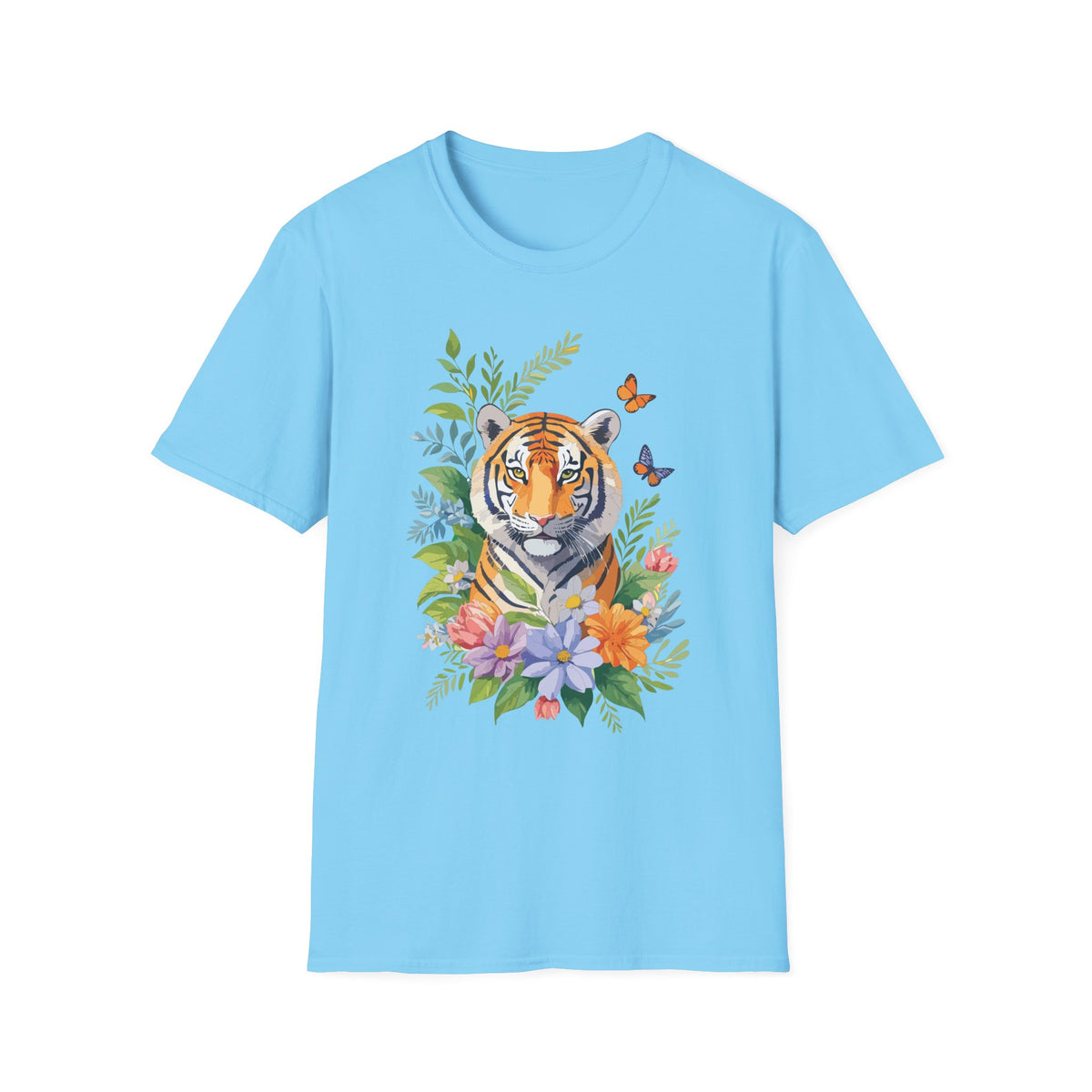 Watercolor Tiger with Butterflies T-Shirt | Floral Jungle Tee