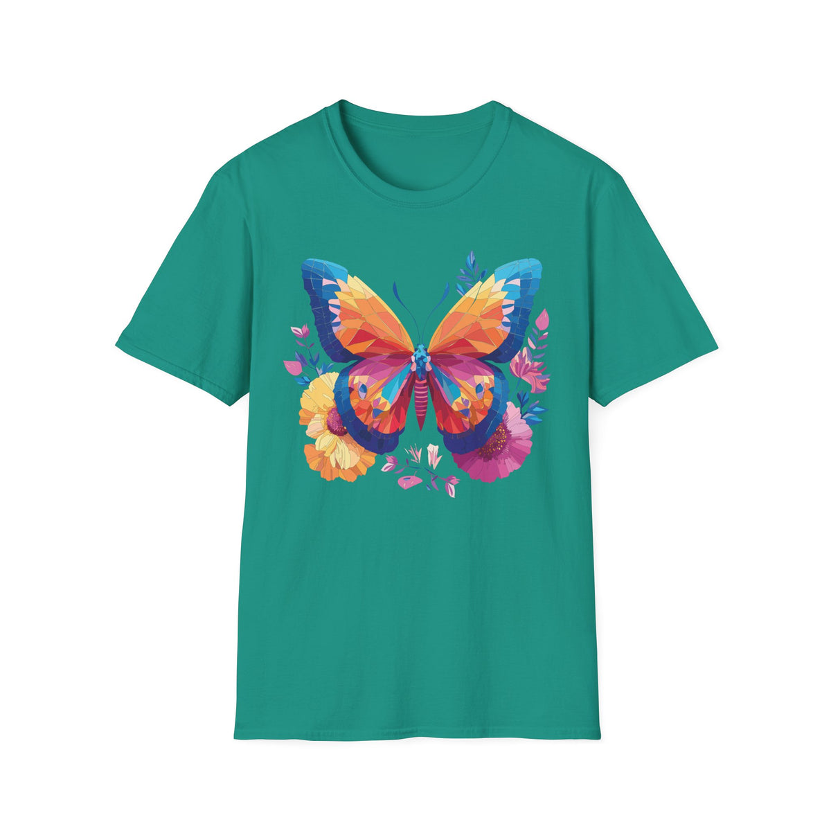 Colorful Geometric Butterfly T-Shirt | Rainbow Floral Wings Graphic Tee Unisex 100 Cotton Gildan T-Shirt