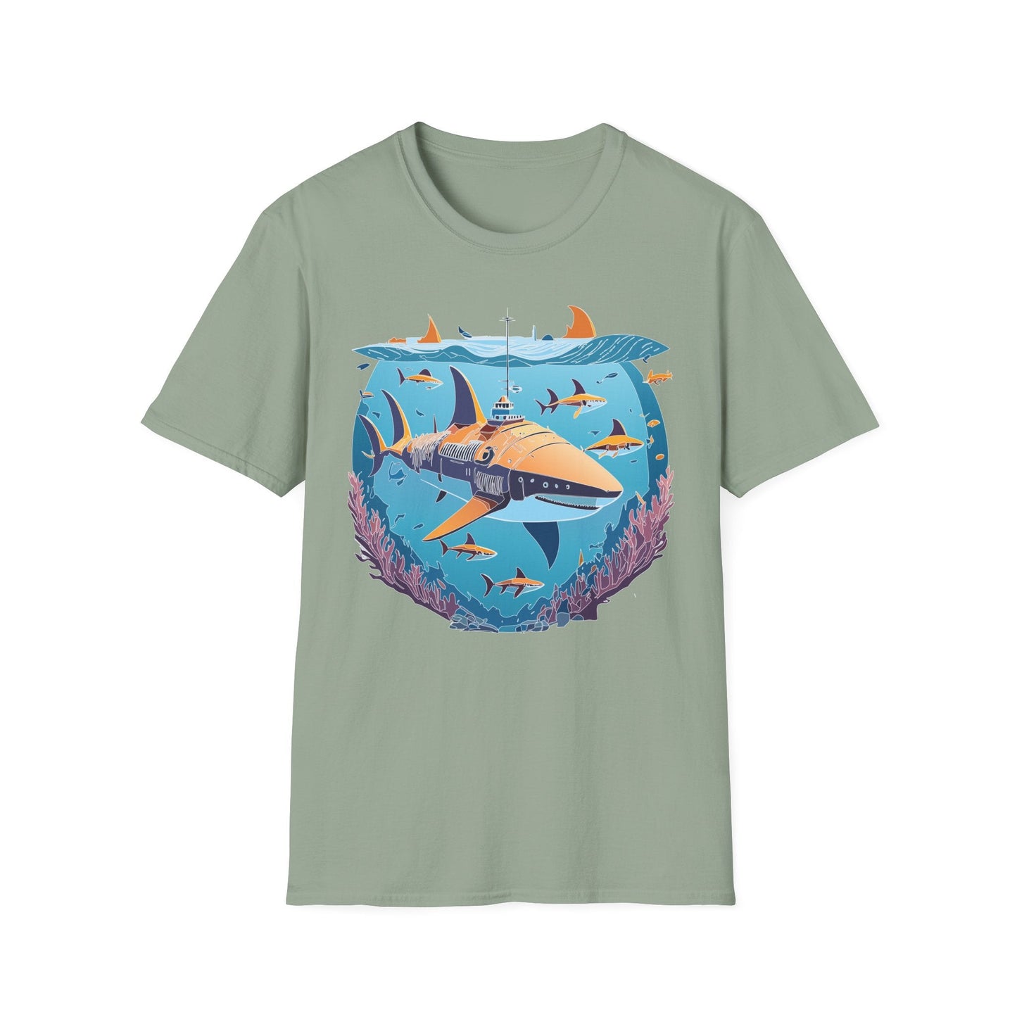 Ocean Tee Shirt Unisex Softstyle Cotton Tee 4.5 Oz Lightweight U Boat Theme Design