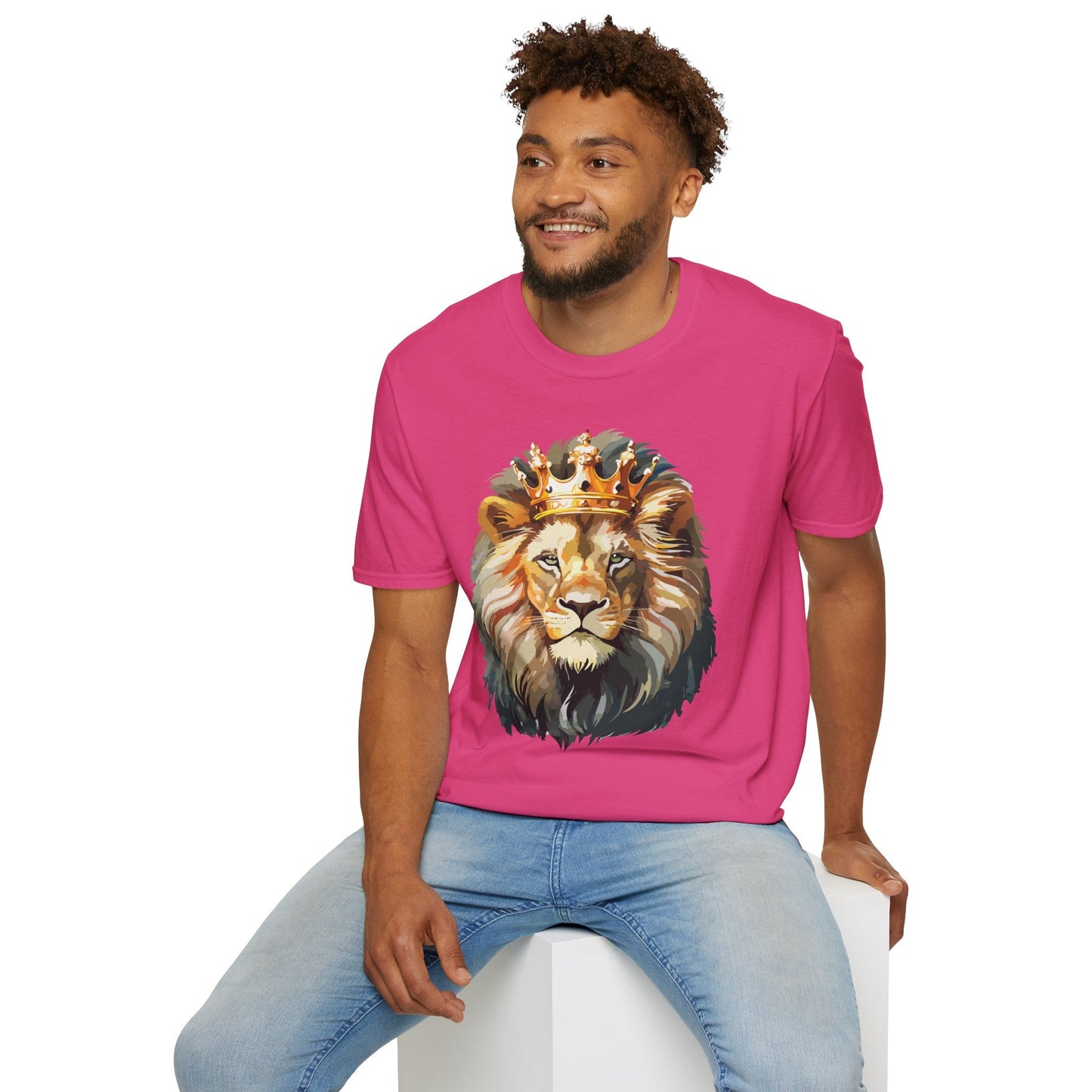 Unisex Lion Print T Shirt Softstyle 64000 One Hundred Percent Ring Spun Cotton