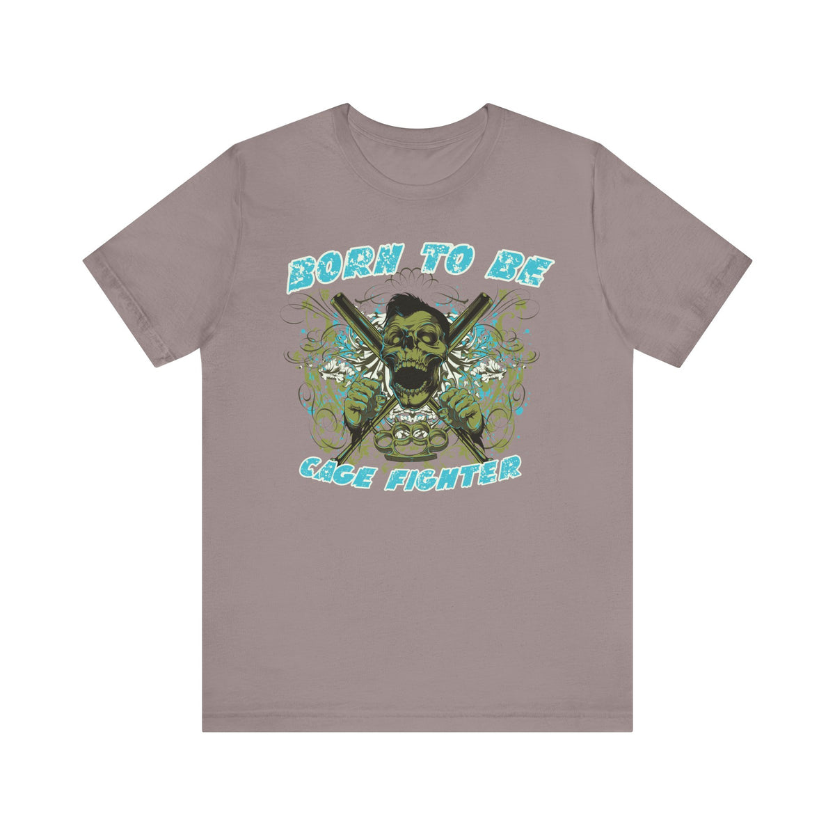 Born To Be Cage Fighter Tee Skull Crossed Knives Graphic T-Shirt