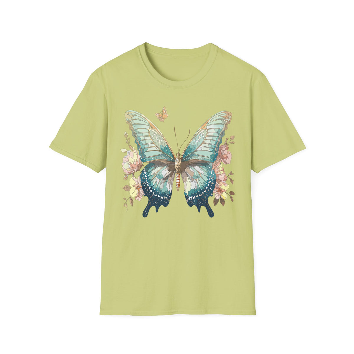 Teal Watercolor Butterfly T-Shirt | Floral Accent, Boho Nature Graphic Tee Unisex 100 Cotton Gildan T-Shirt