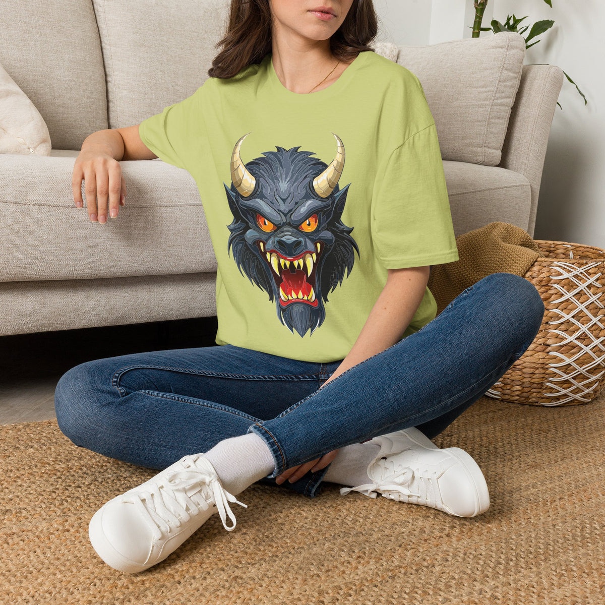 Demonic Wolf Monster Graphic T-Shirt Cartoon Graphic Tee Unisex 100 Cotton Gildan T-Shirt