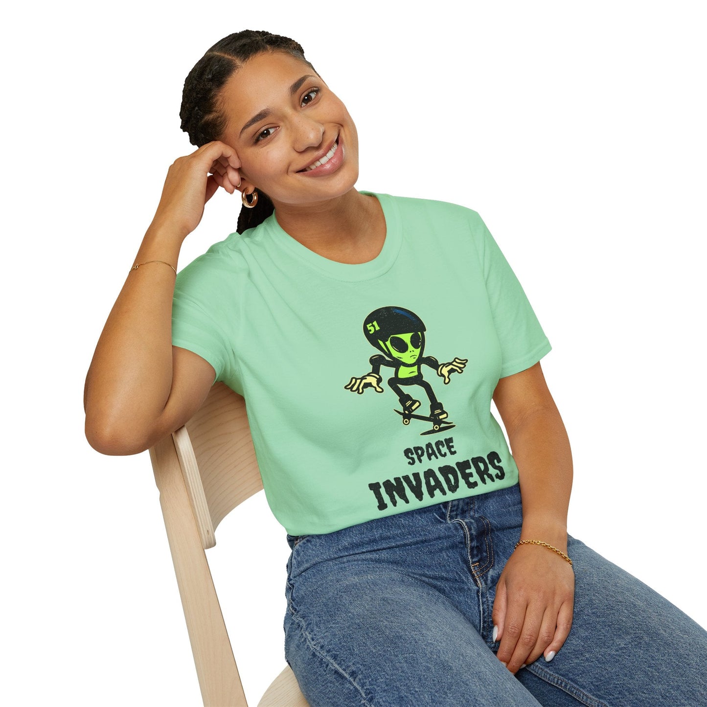Alien Skateboard Space Invaders Shirt