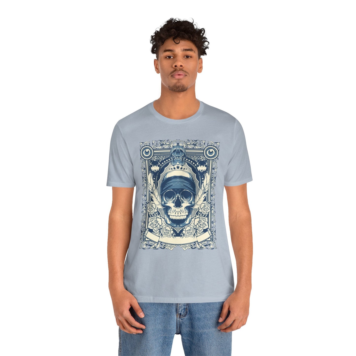 Skull Crown Graphic Tee Vintage Ornate Skull Illustration Rock Band T-Shirt