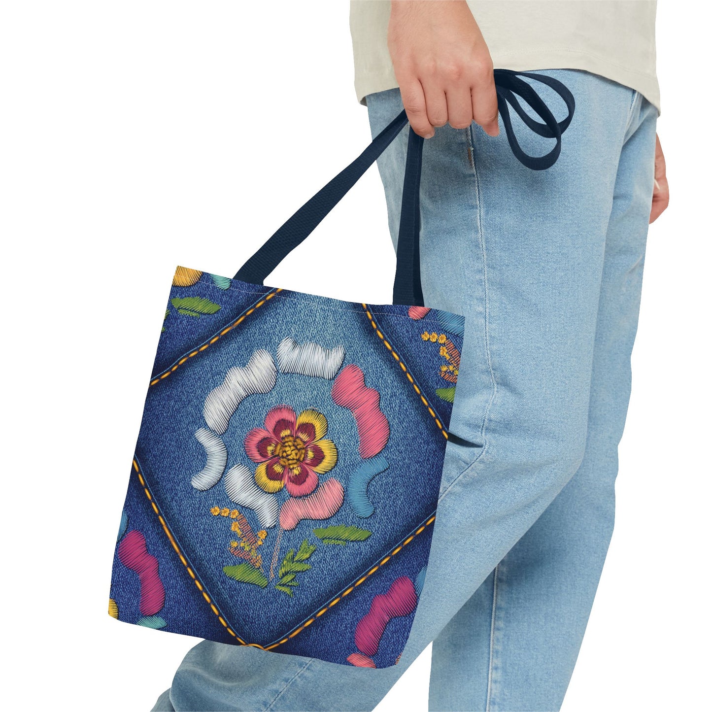 Denim Fabric Imitation Print Unisex Canvas Bag Poly Spun 3 Sizes Tote Bag 159-4