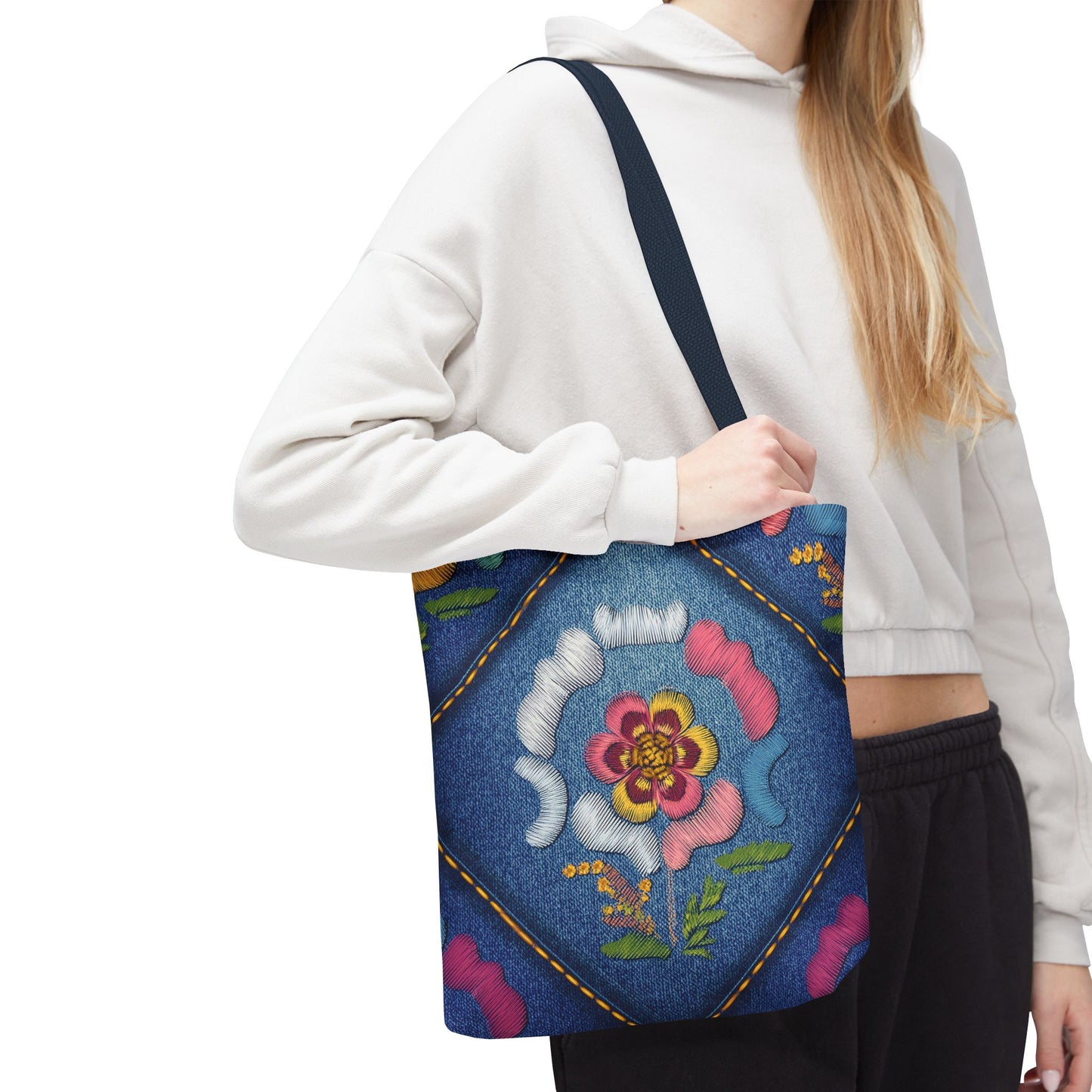 Denim Fabric Imitation Print Unisex Canvas Bag Poly Spun 3 Sizes Tote Bag 159-4