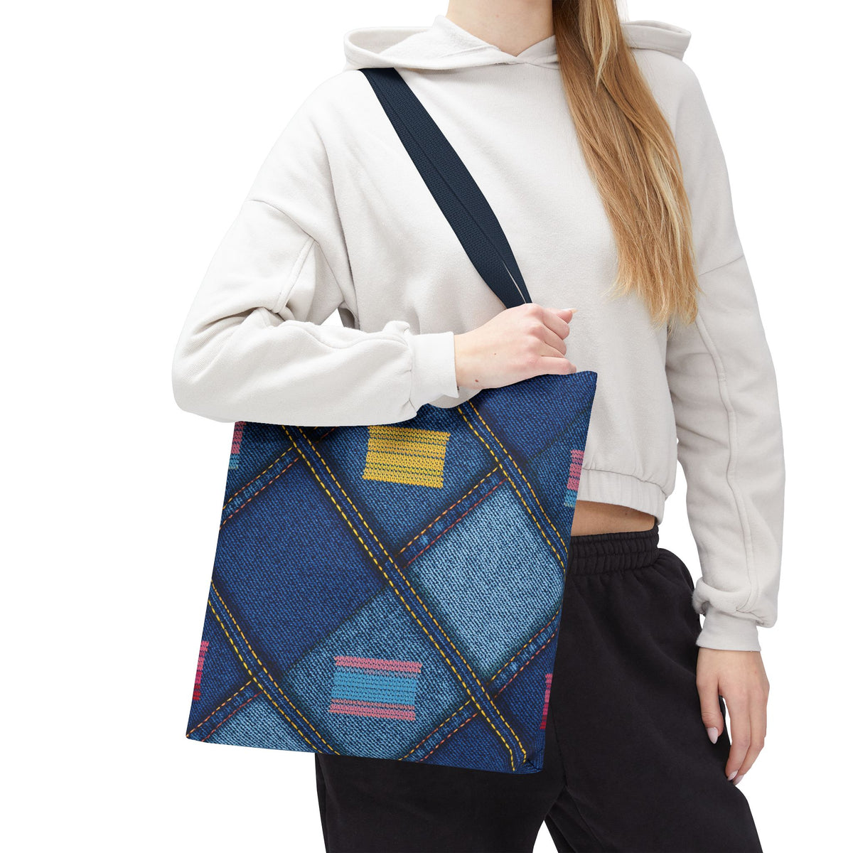 Denim Fabric Imitation Print Unisex Canvas Bag Poly Spun 3 Sizes Tote Bag 146