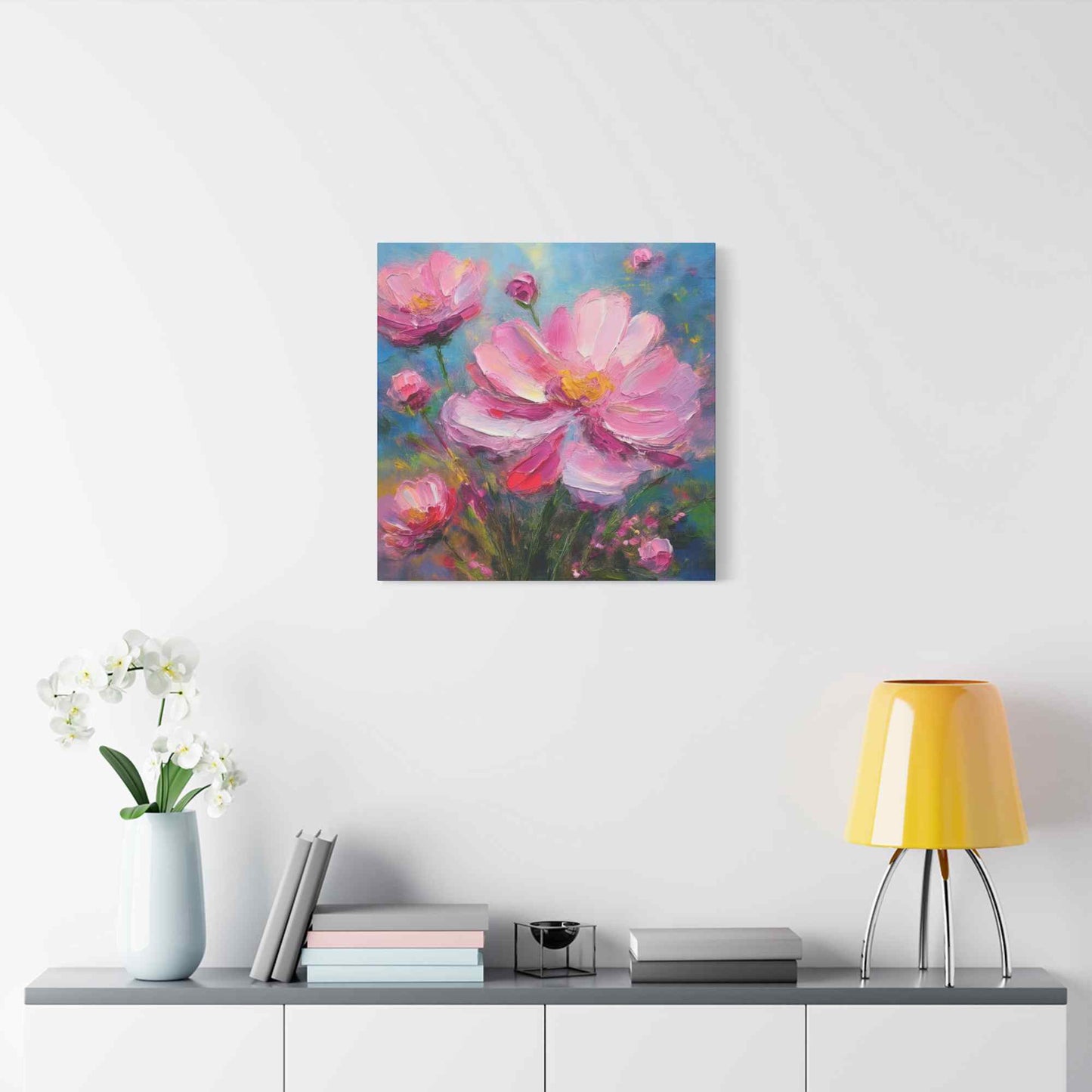 Pink Flowers Print Canvas, Pink Flowers Oil Paint Print 20x20, 24x24, 30x30, 32x32, 36x36, Art Design Print Non-Frame MC-11