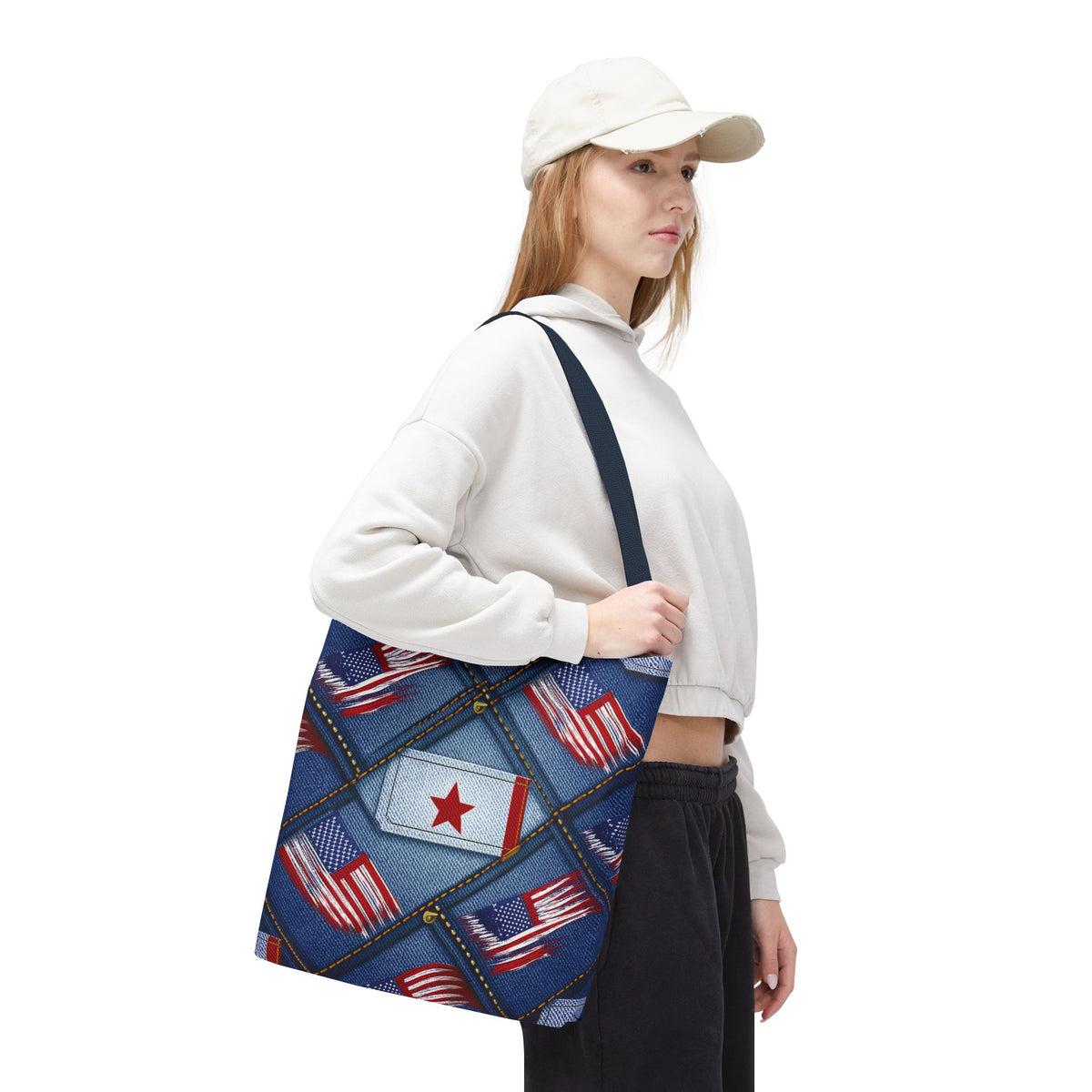 4th of July Graphic Denim Fabric Imitation Print Unisex Canvas Bag Poly Spun 3 Sizes Tote Bag 200-7