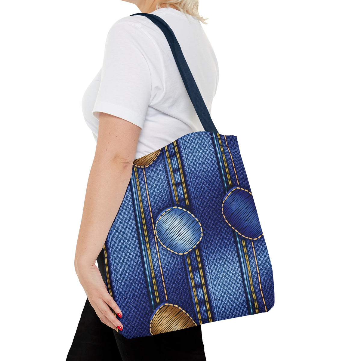 Denim Fabric Imitation Print Unisex Canvas Bag Poly Spun 3 Sizes Tote Bag 186-1