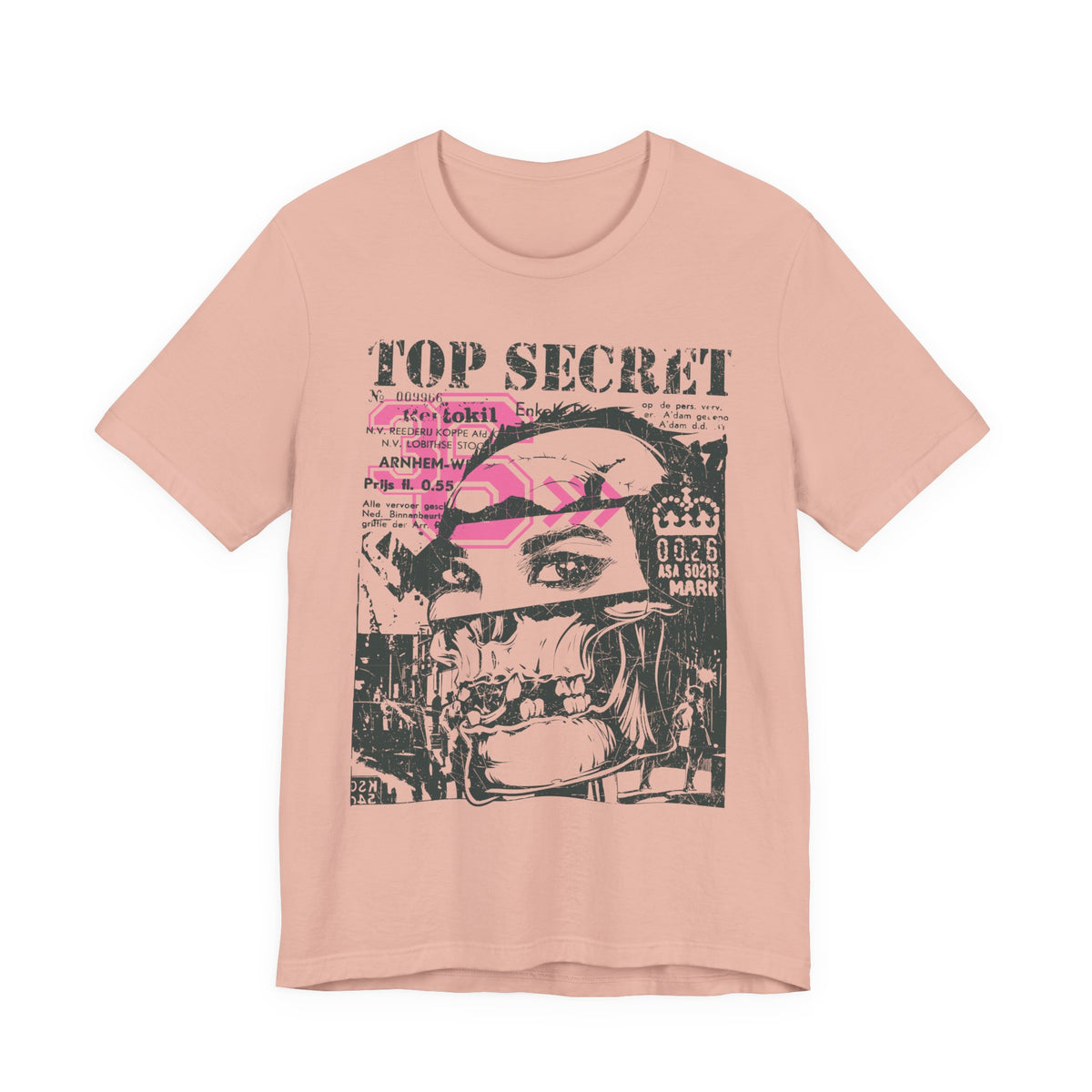 Top Secret Skull Face Tee Grunge Graphic T-Shirt Retro Collage A-6