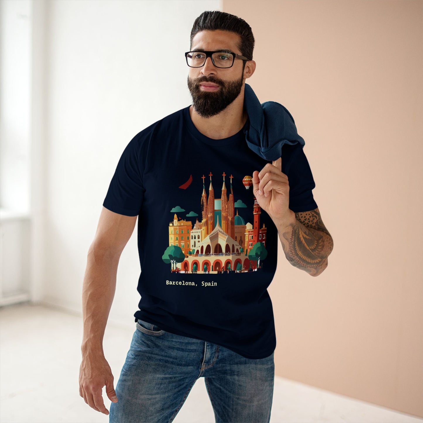 Barcelona Travel Shirt Unisex Cotton Art Tee Retro2Nova Premium Quality Original Art Design