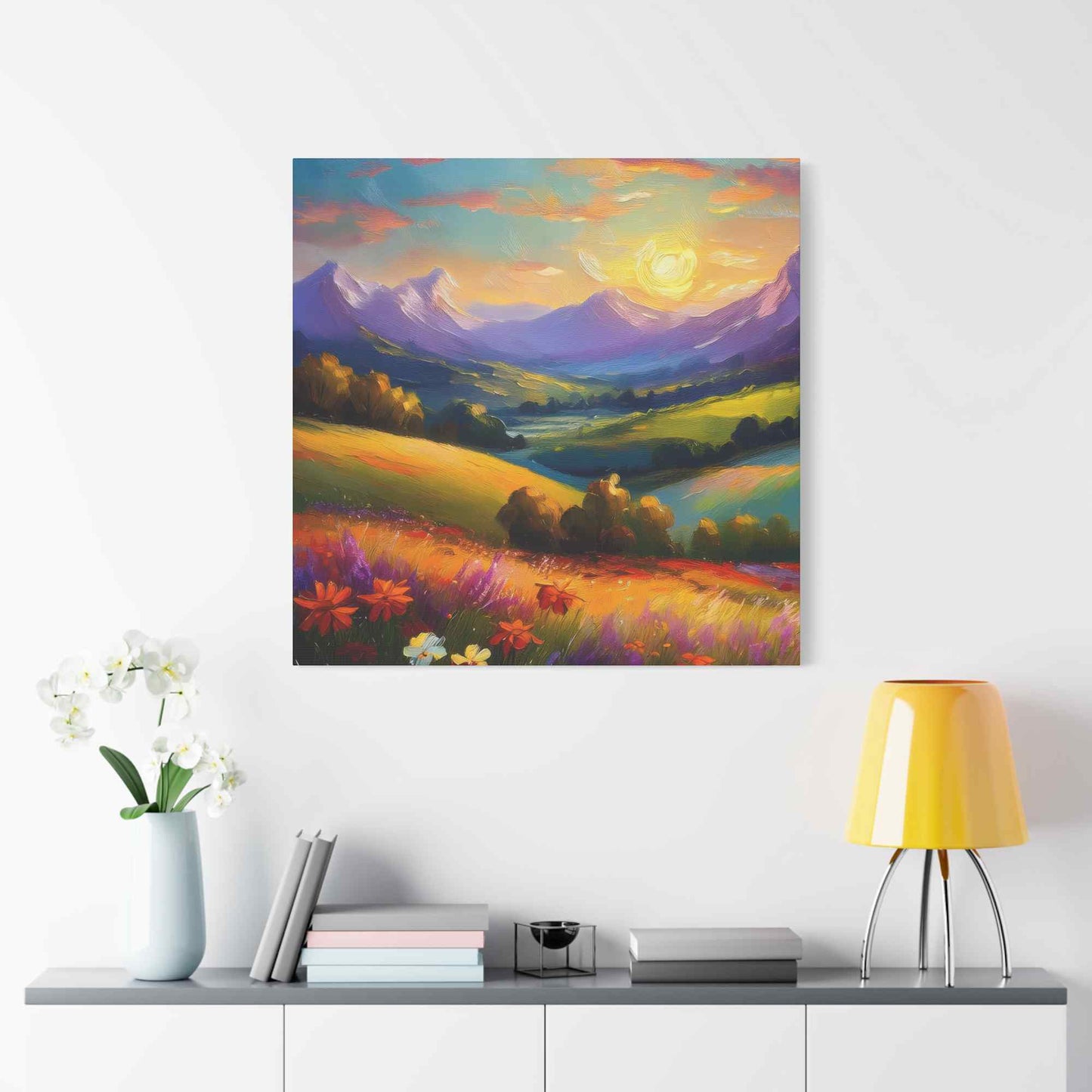 Landscape Print Canvas, Oil Paint Print 20x20, 24x24, 30x30, 32x32, 36x36 Art Design Print Pine-Wood Inner Frame MC-38