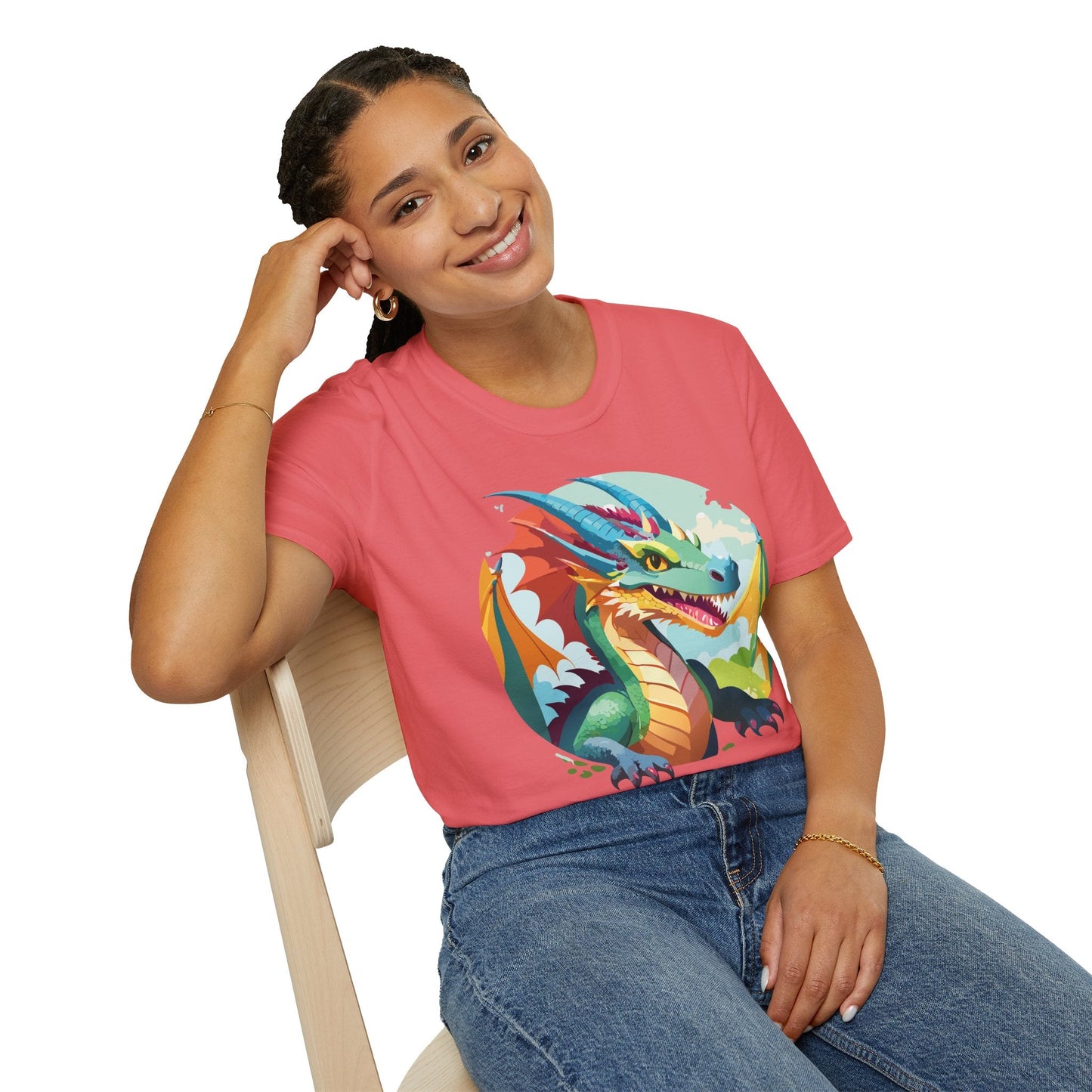 Unisex Dragon Graphic Tee By Gildan Softstyle 64000 Short Sleeve Cotton Tee Art Design