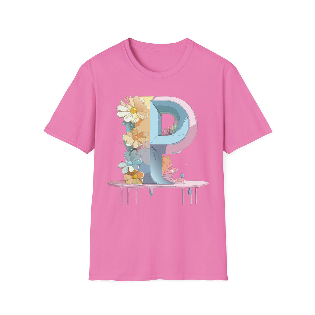 Letter P Floral Monogram T-Shirt | Pastel Daisy Initial Tee