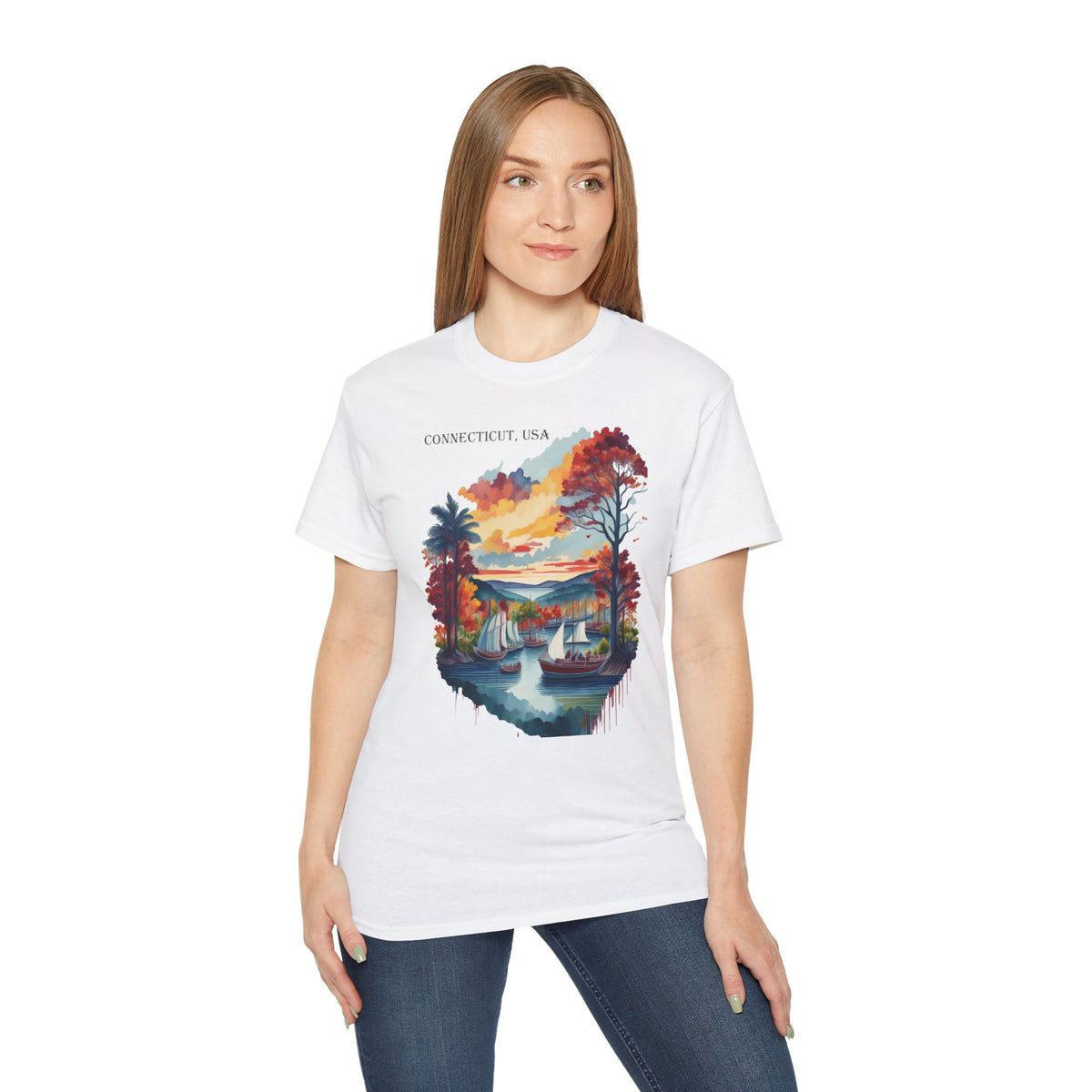 Connecticut State Graphic Unisex Ultra 100 Cotton Medium-Weight Classic Fit-Gildan 2000 -s9