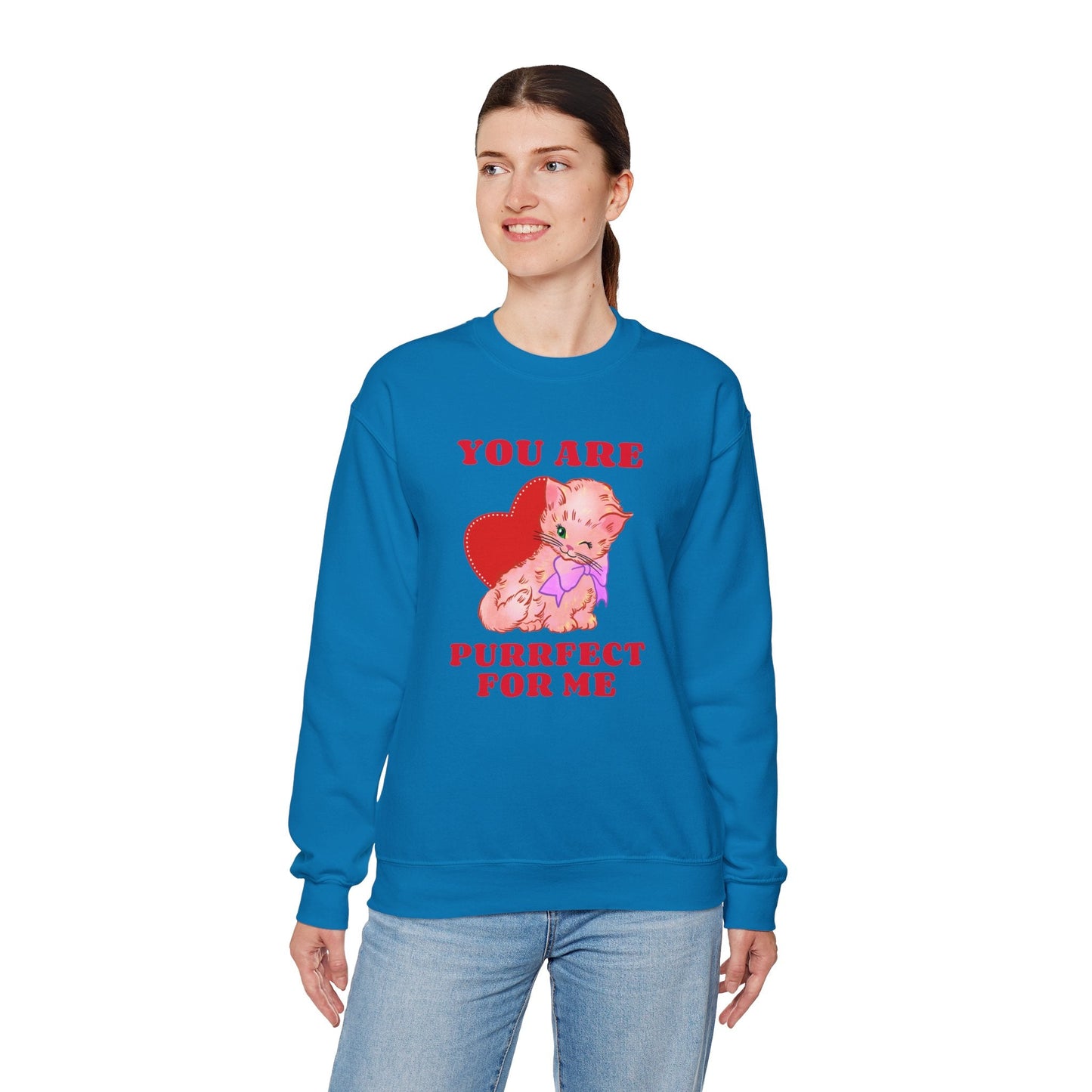 Cat Heart Sweatshirt Unisex Valentines Day Fifty Fifty Cotton Poly Blend Crewneck