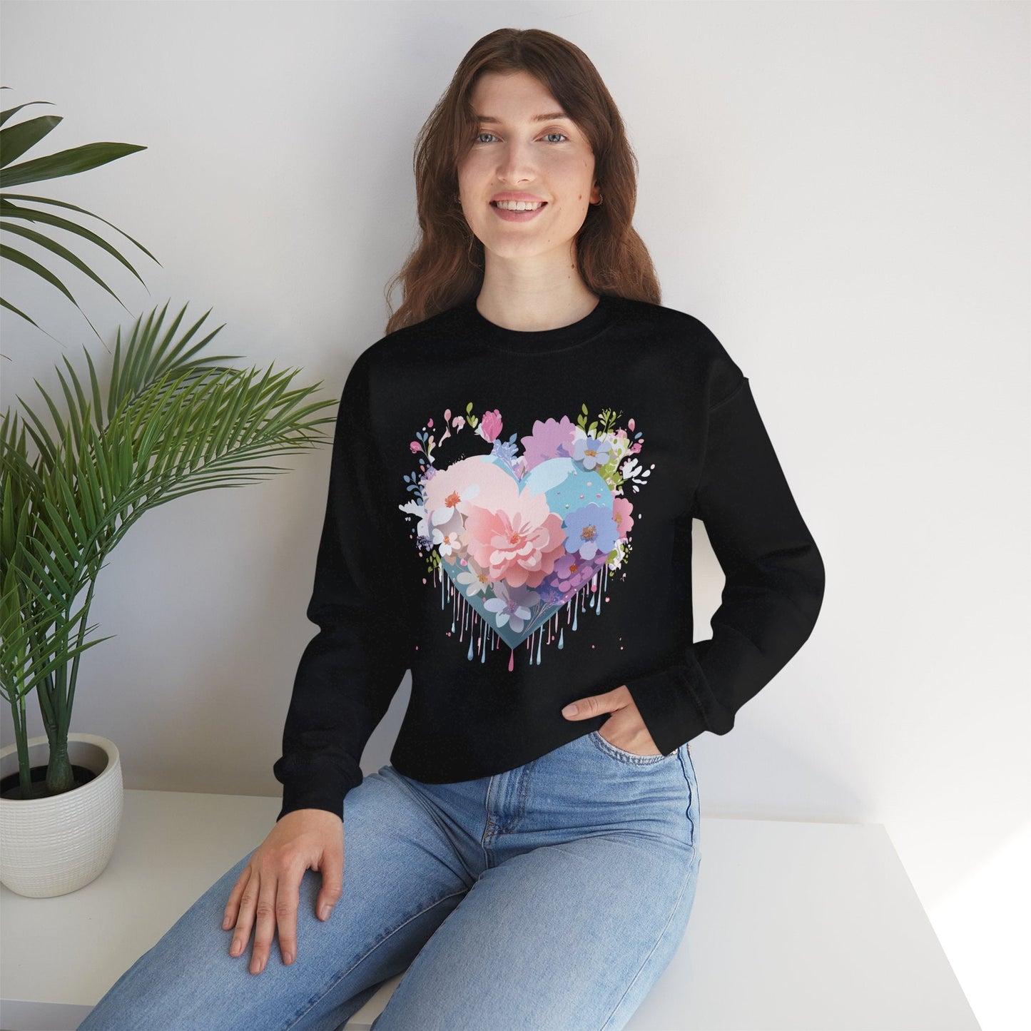 Floral Heart Sweatshirt Unisex Heavy Blend Crewneck Valentines Day Floral Love Cozy