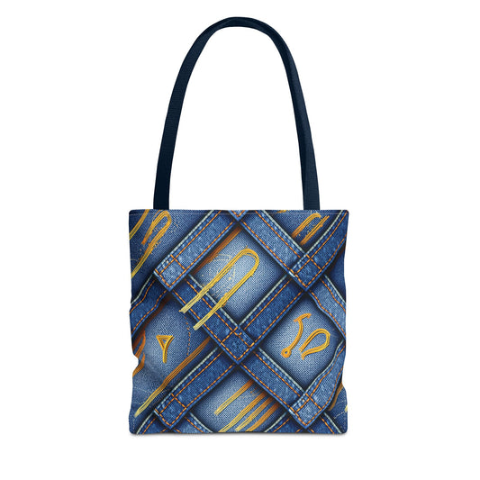 Denim Fabric Imitation Print Unisex Canvas Bag Poly Spun 3 Sizes Tote Bag 184-3