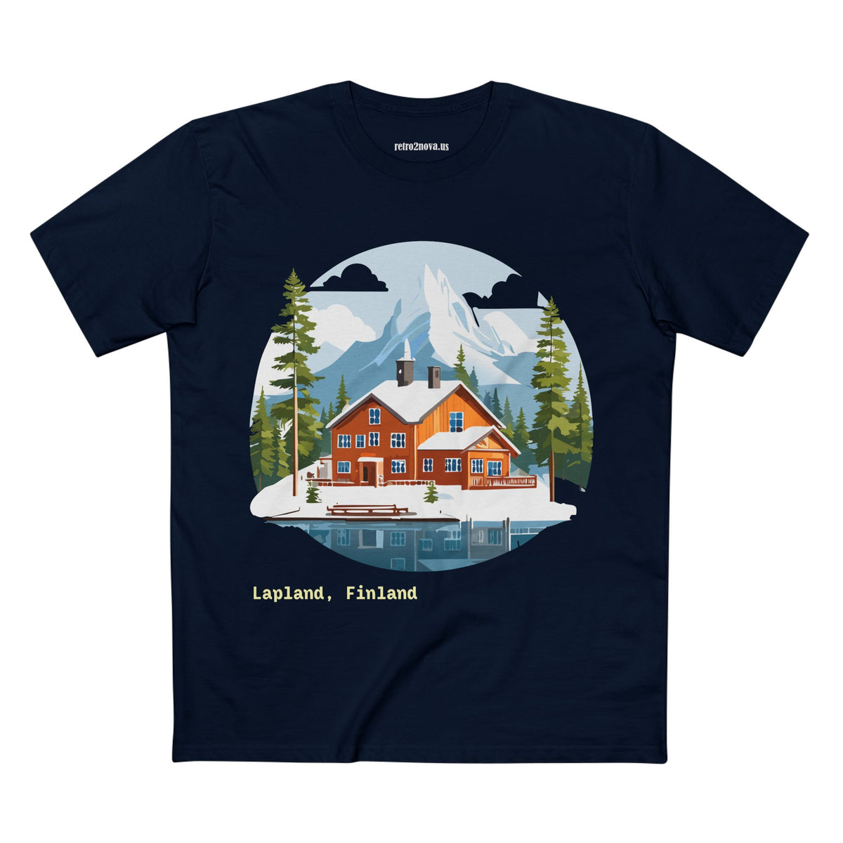 Lapland Finland Cabin Tee | Winter Mountain Lake Illustration