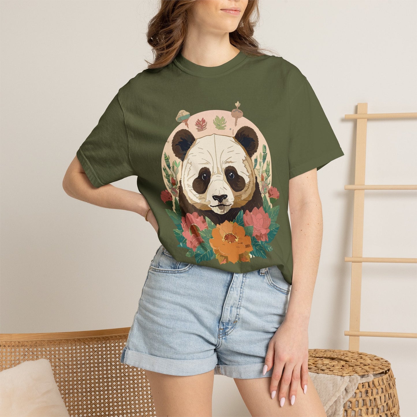 Panda Portrait Graphic T-Shirt Unisex Cotton Floral Animal Art Tee p2