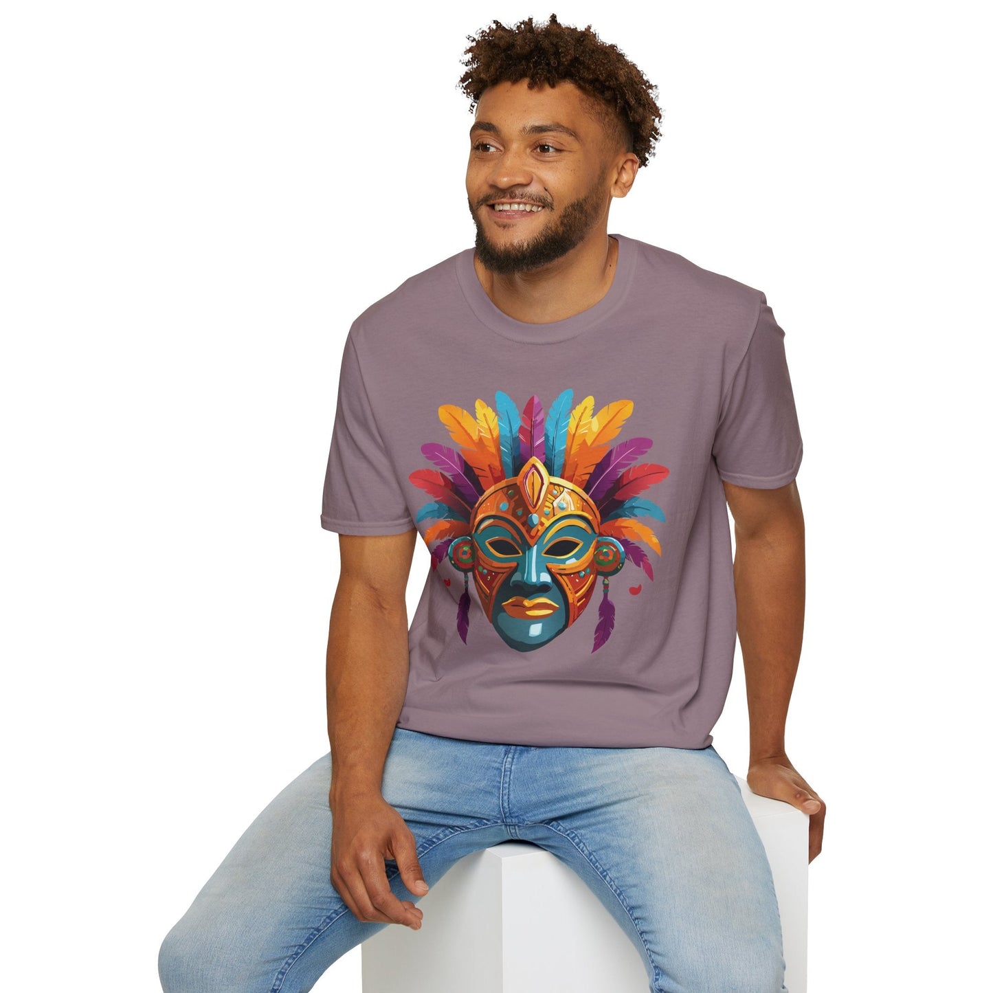 Unisex Gildan Mask T Shirt Softstyle 64000 With Art Design Lightweight Cotton Tee