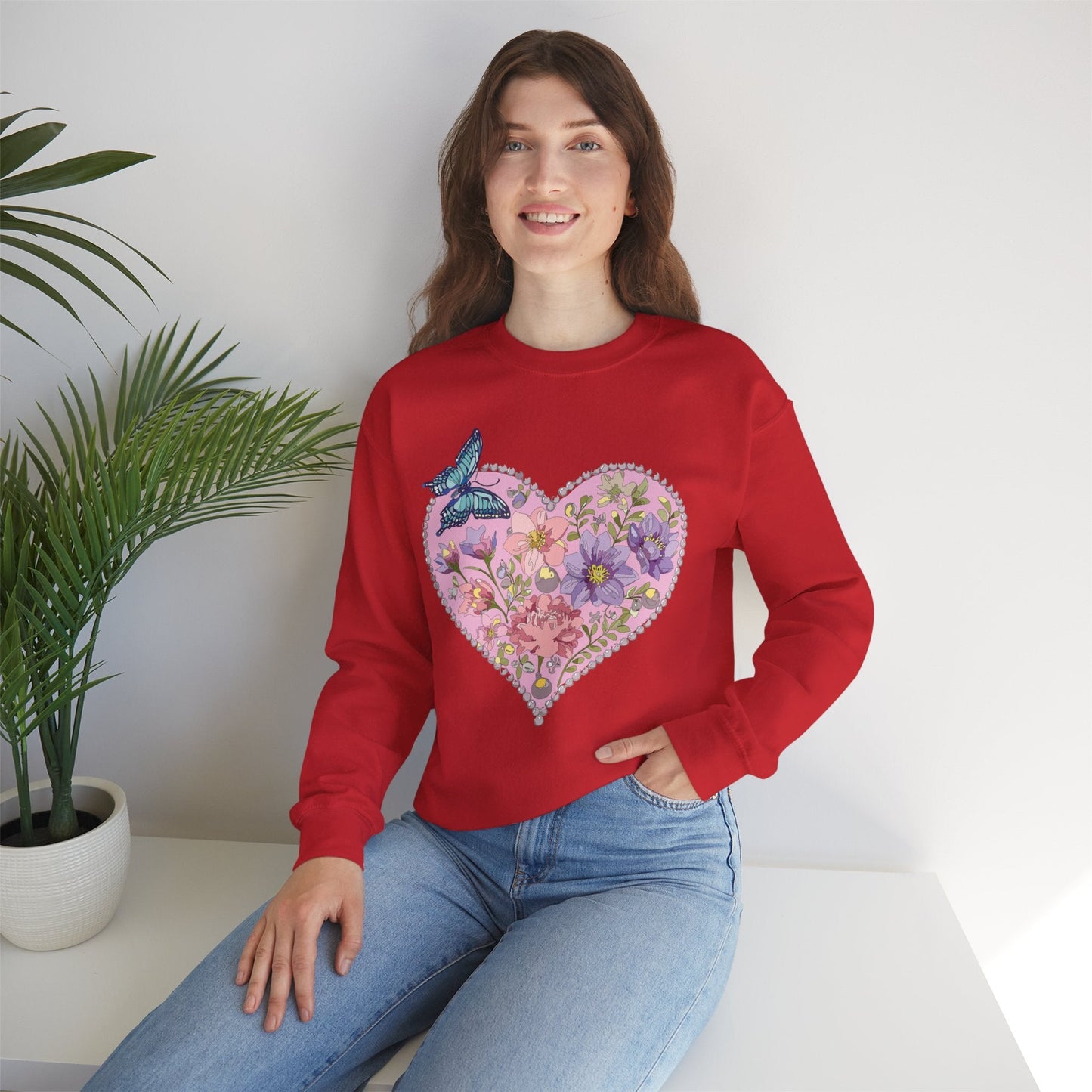 Floral Heart Sweatshirt Valentines Day Unisex Crewneck Cozy Comfort For Cold Weather