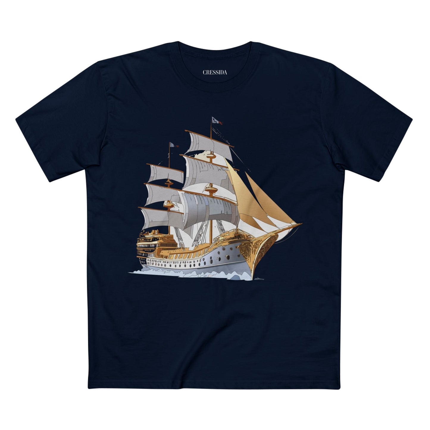 Ship Graphic Unisex 100 Cotton T-Shirt with Gold Frigate Art Design 7