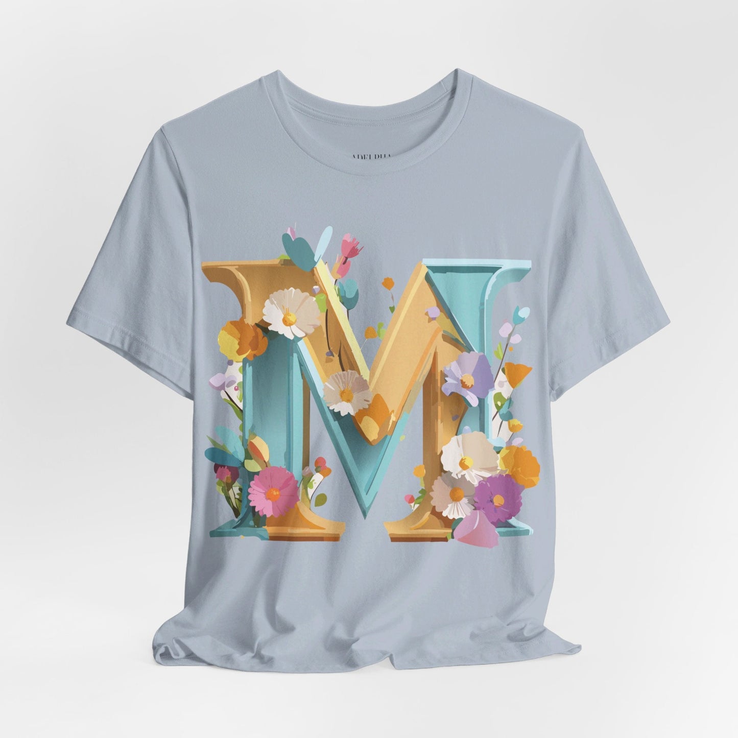 Letter M Shirt Unisex Graphic Tee Vintage Inspired Artwork Adelpha Jersey Short Sleeve