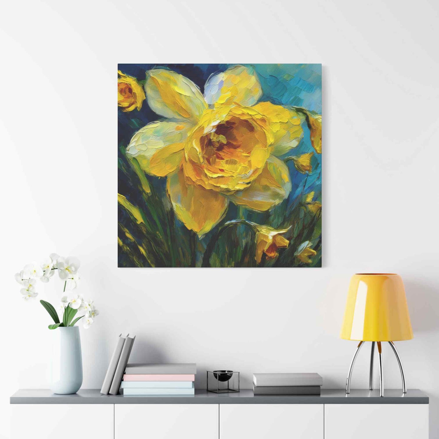 Narcissus Print Canvas, Floral Oil Paint Print 20x20, 24x24, 30x30, 32x32, 36x36 Art Design Pine-Wood Inner Frame MC-179