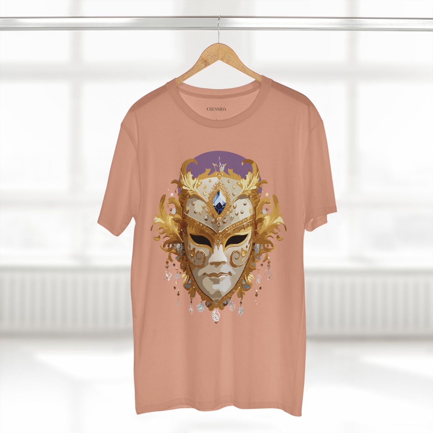 Carnival Mask Graphic T-Shirt Unisex 100 Cotton With Antique Gold Art Design Tee 18