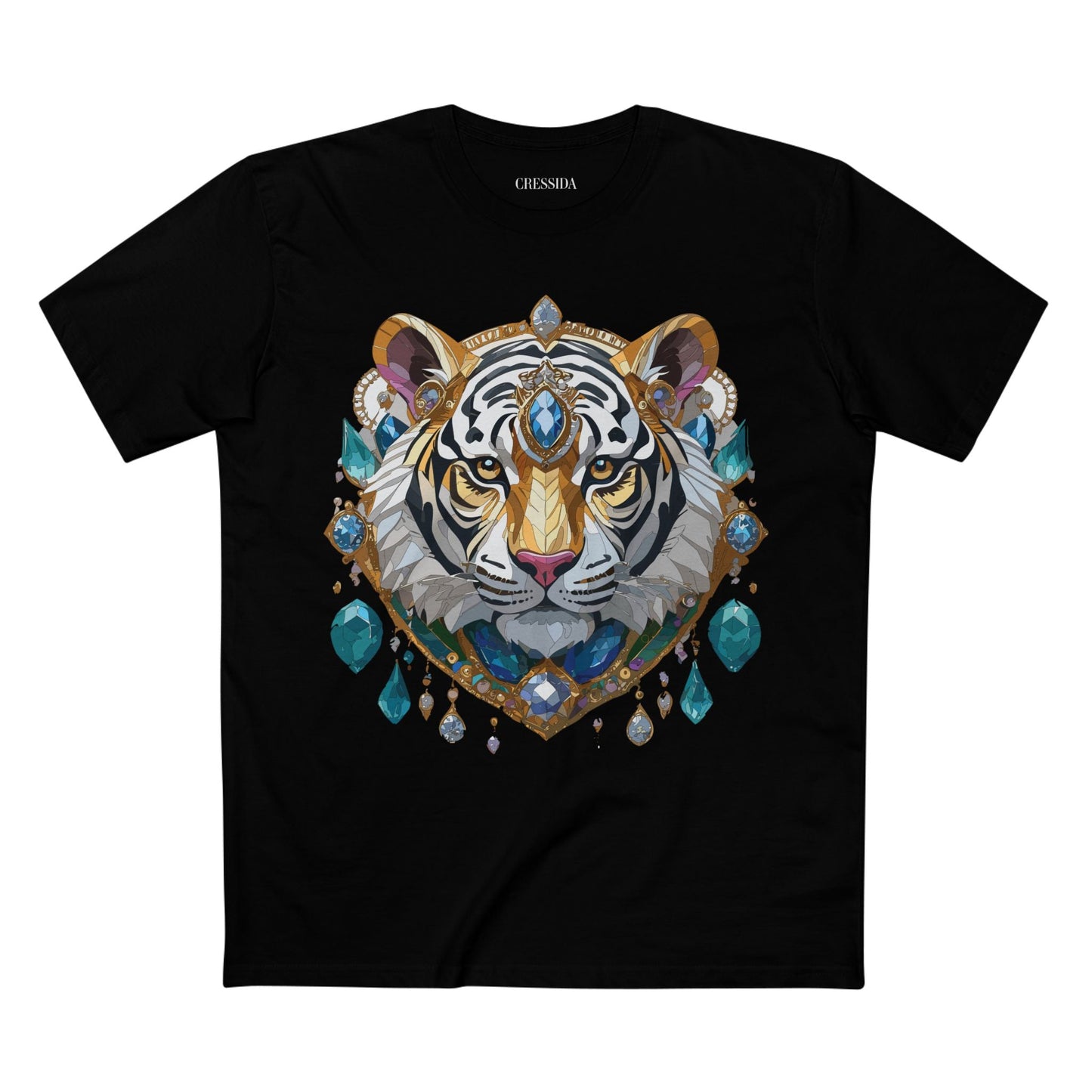 Tiger Graphic Unisex 100 Cotton Tee With Unique Animal Golden Medallion Art Design 53