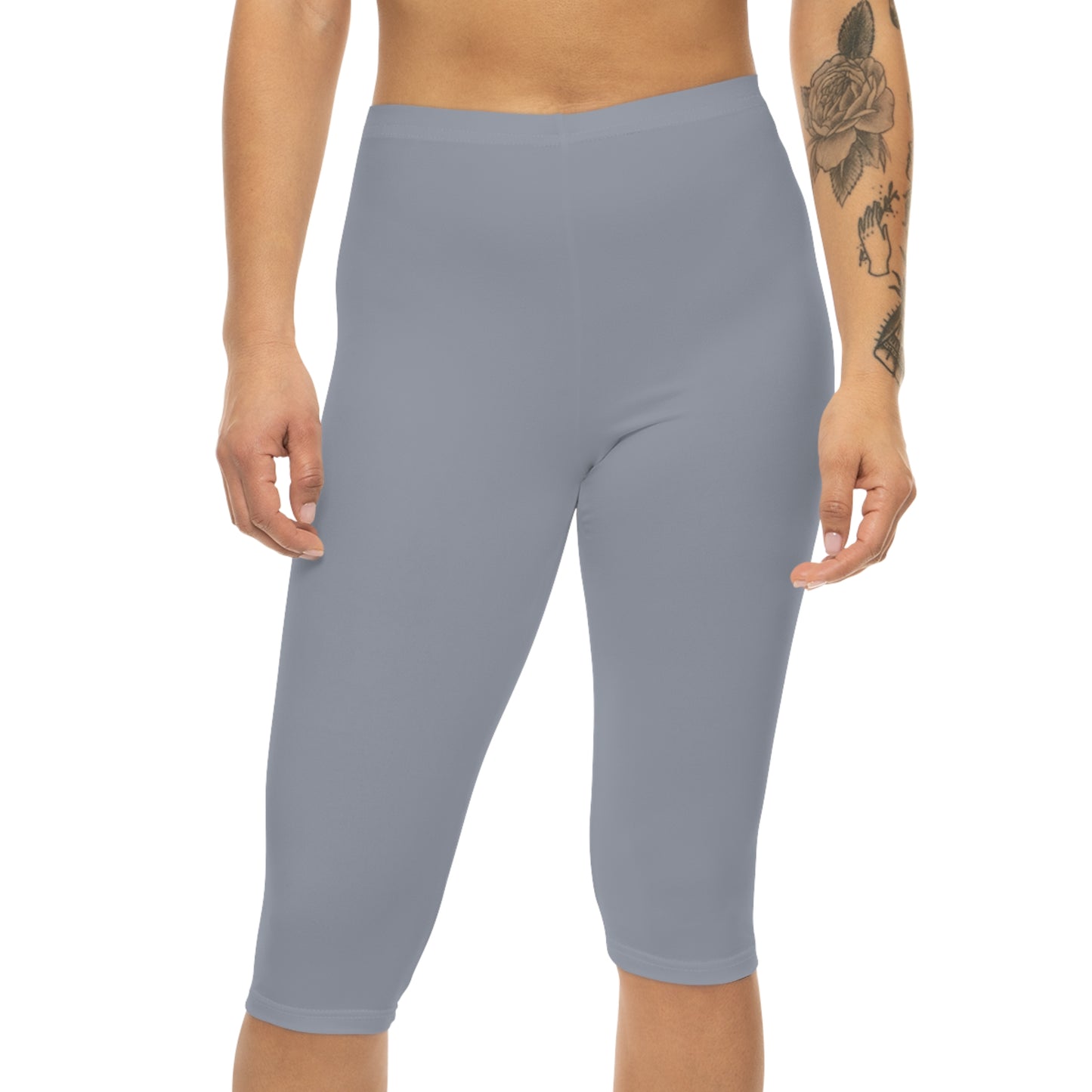 Foggy Blue Color Women's Brushed Suede Poly Span Casual Capri Leggings XS-2XL