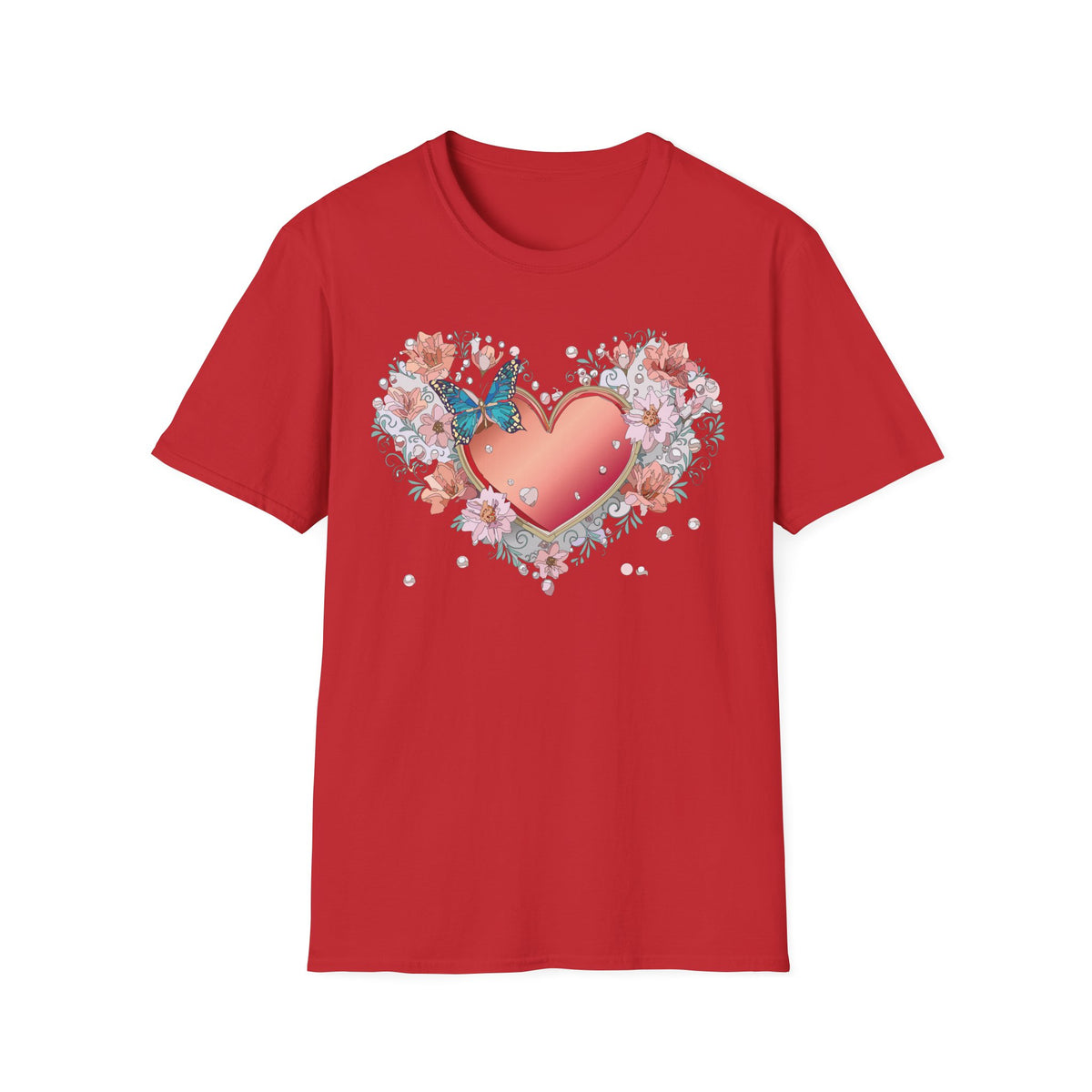 Butterfly Heart Floral Blue Butterfly Graphic Design Unisex 100 Cotton Gildan T-Shirt