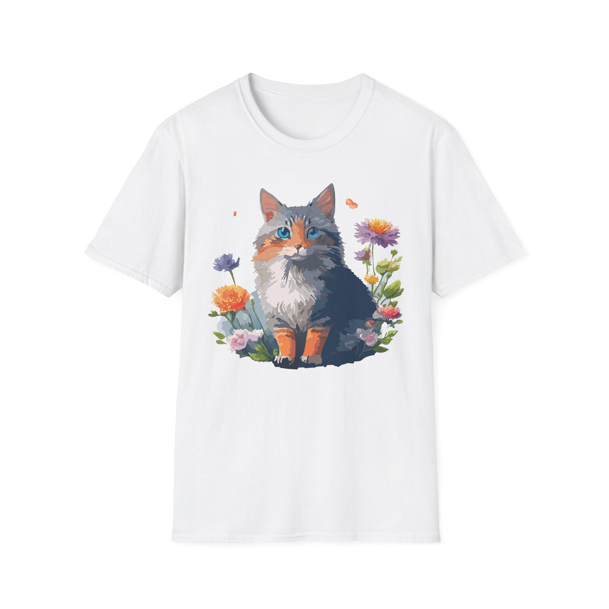 Calico Cat Portrait T-Shirt | Floral Kitten Illustration