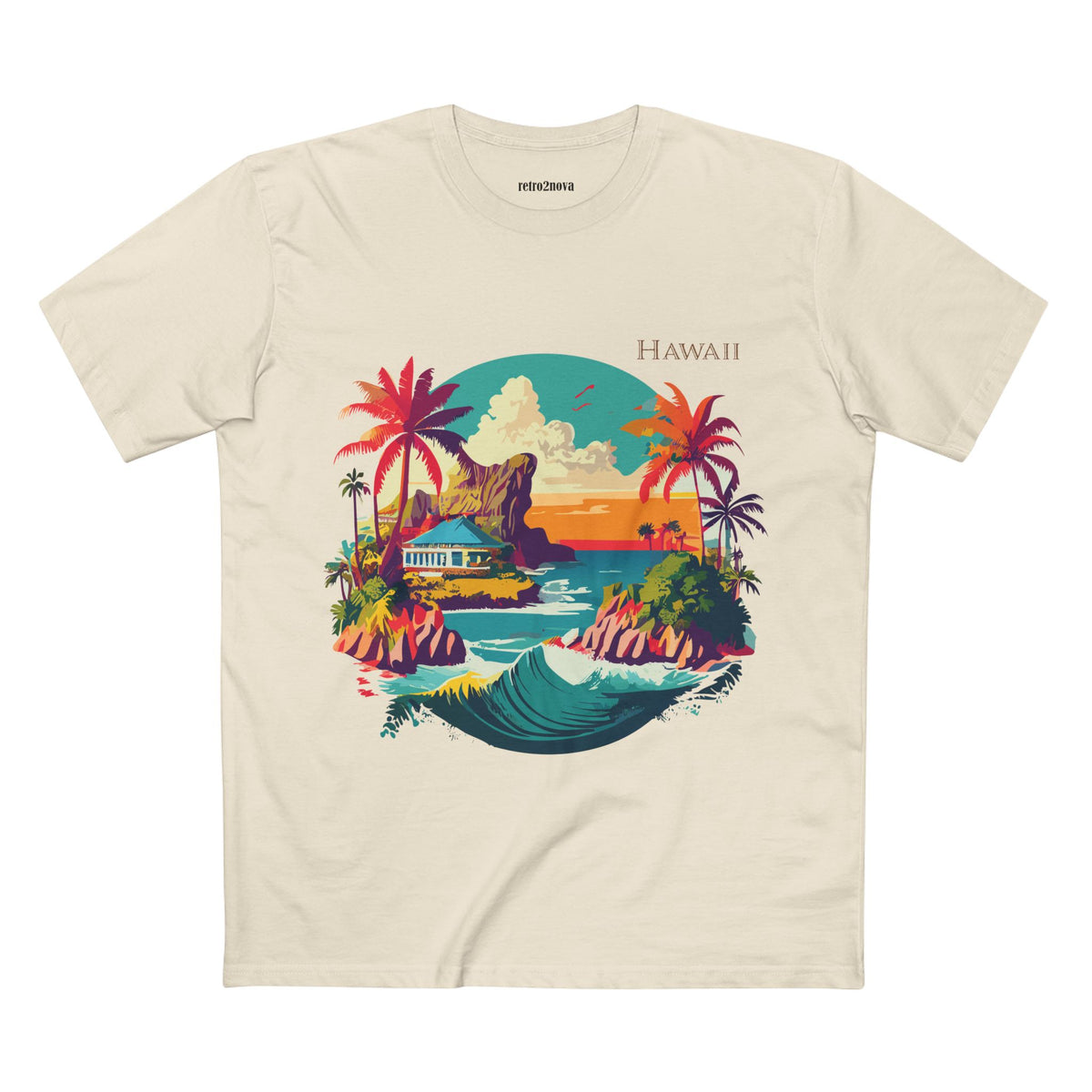 Hawaii Sunset Surf Scene T-Shirt | Tropical Beach Illustration