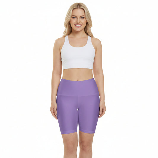 Winter Night Lilac Women's Workout Shorts — Solid High-Waist Biker Shorts for Exercise & Everyday Wear
