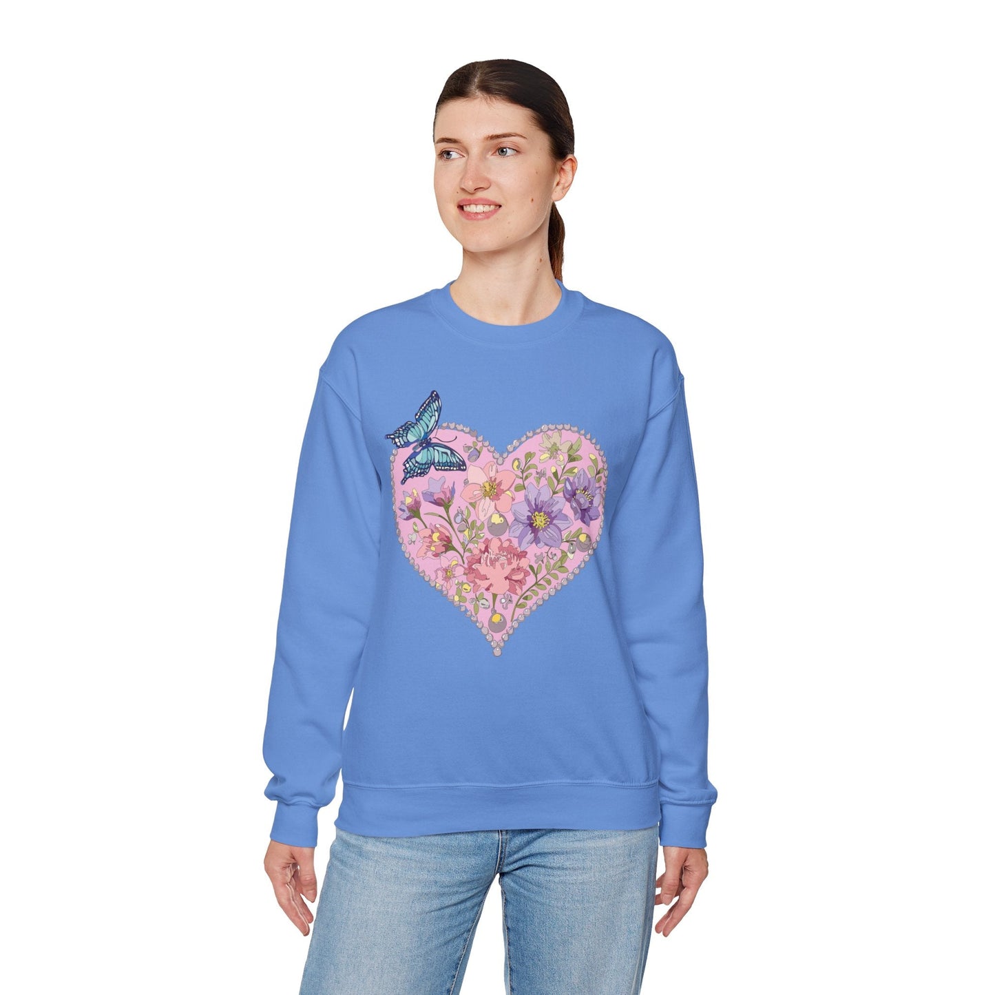 Floral Heart Sweatshirt Valentines Day Unisex Crewneck Cozy Comfort For Cold Weather