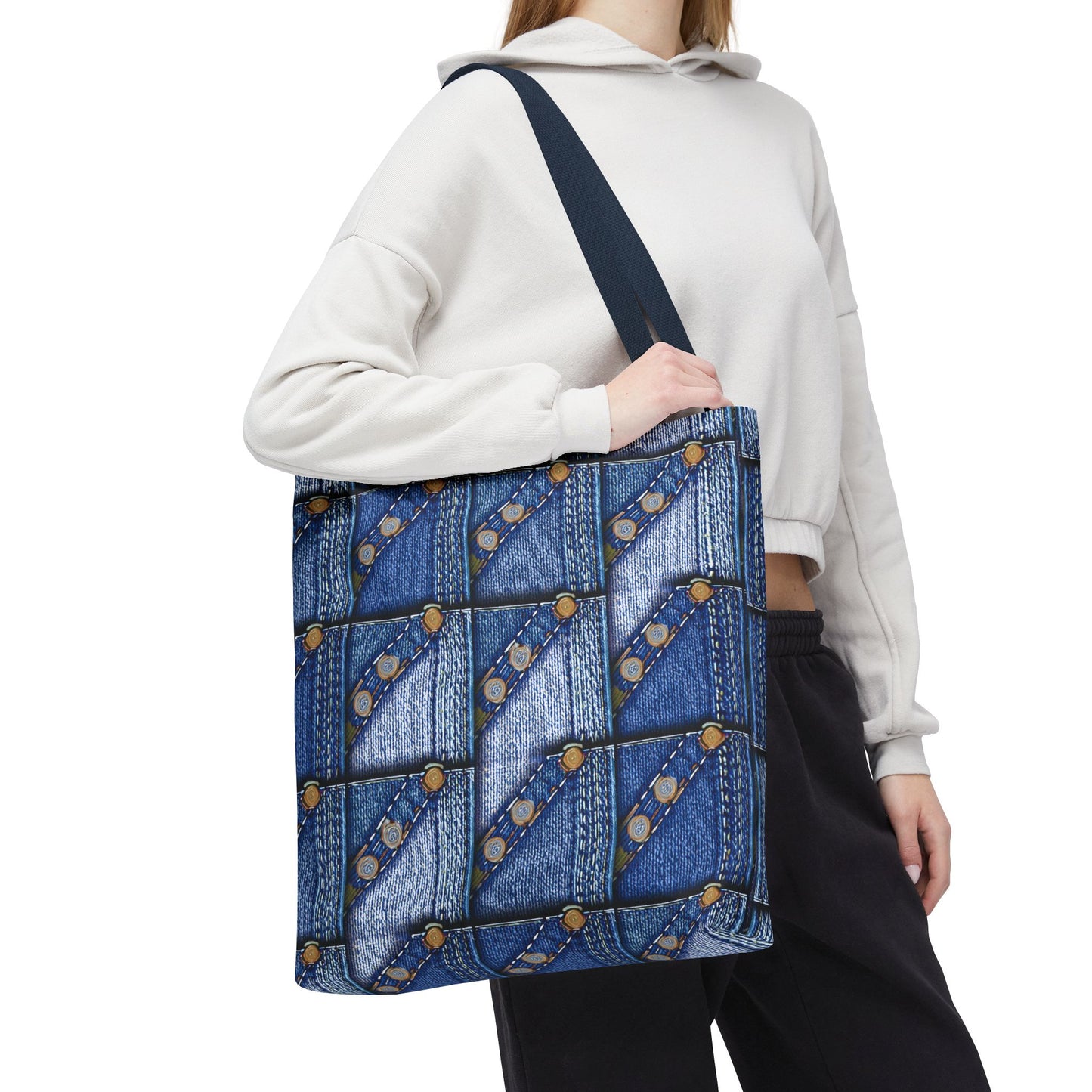 Denim Fabric Imitation Print Unisex Canvas Bag Poly Spun 3 Sizes Tote Bag 117