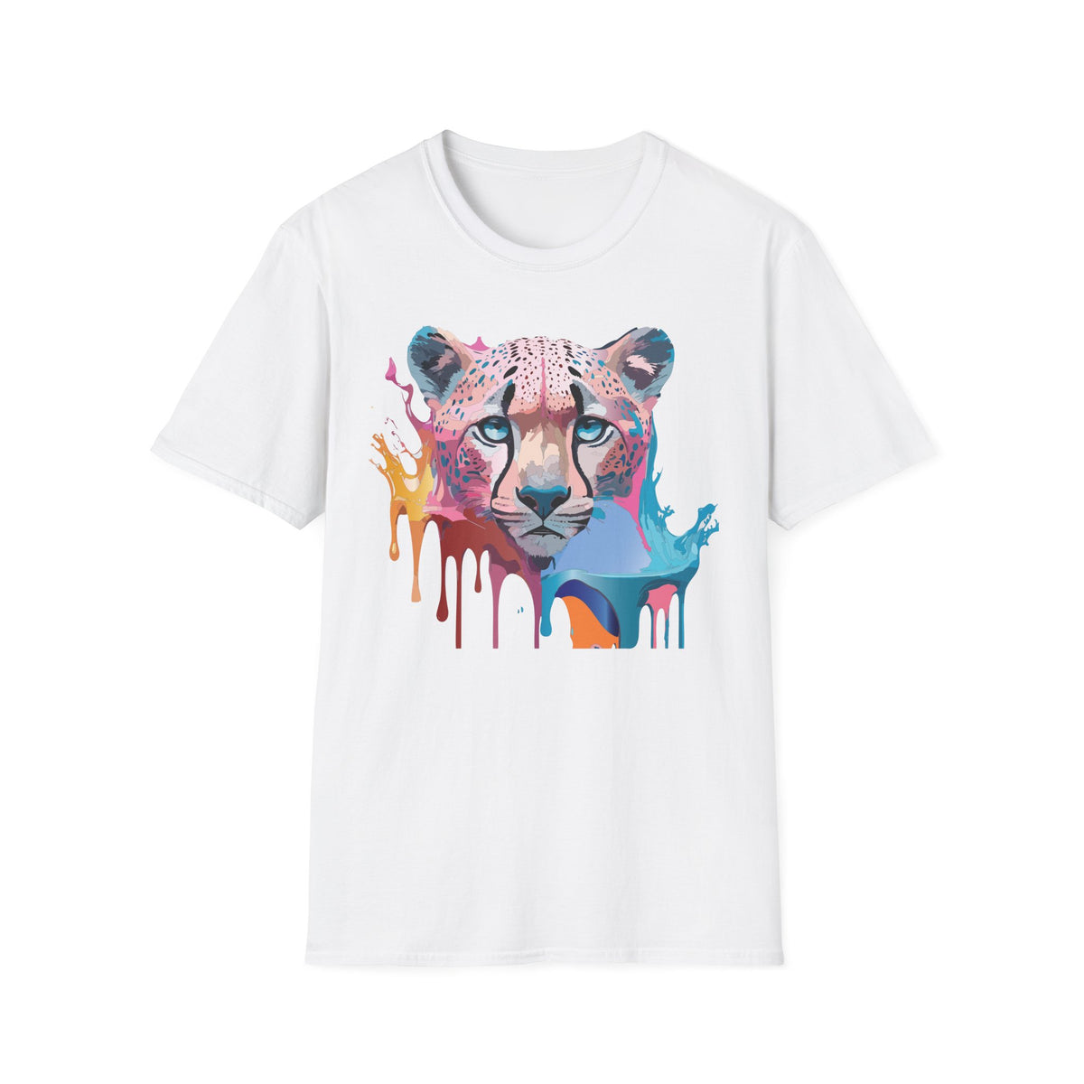 Colorful Cheetah Face T-Shirt | Watercolor Drip Animal Tee