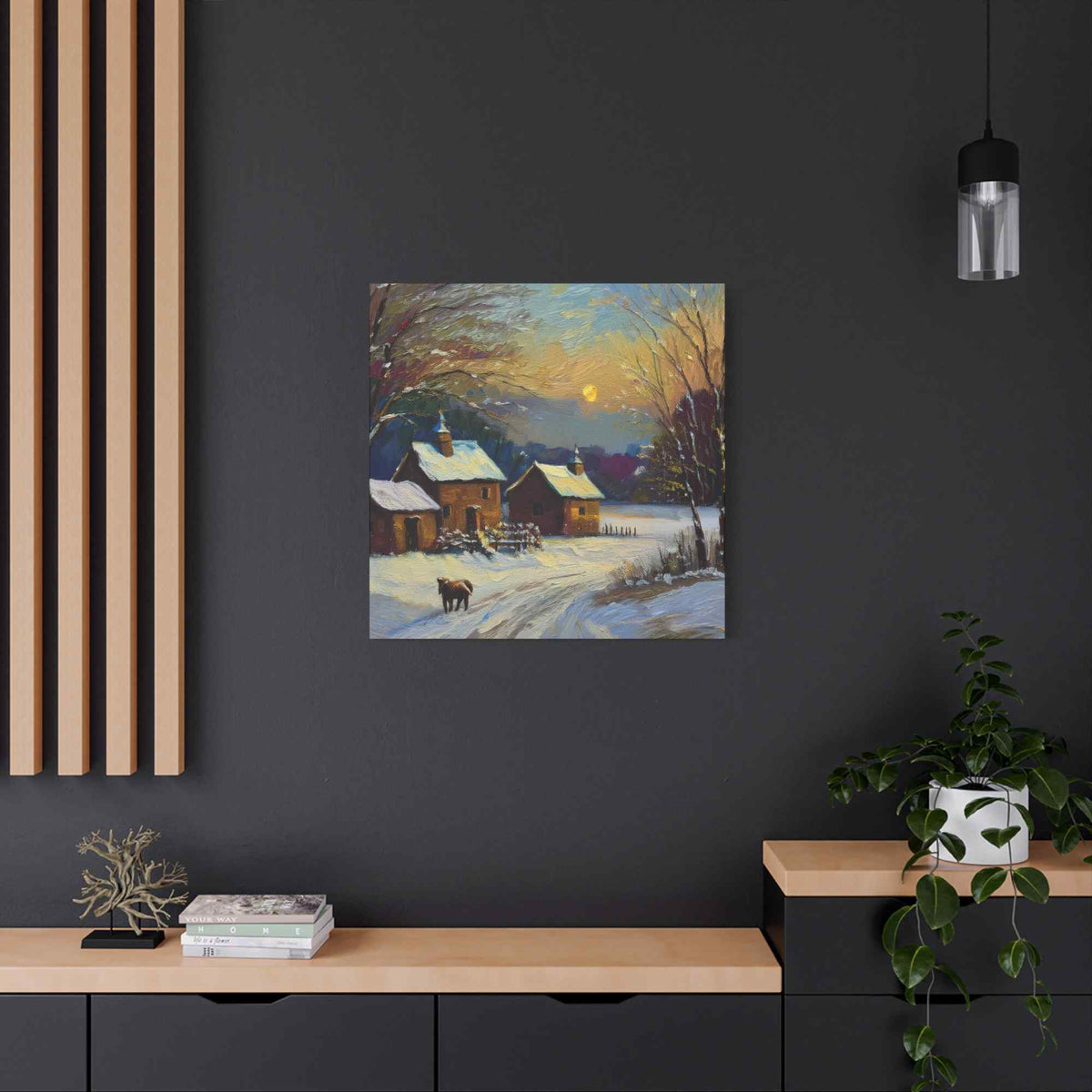 Countryside Winter Print Canvas, Oil Paint Print 20x20, 24x24, 30x30, 32x32, 36x36 Art Design Pine-Wood Inner Frame MC-111