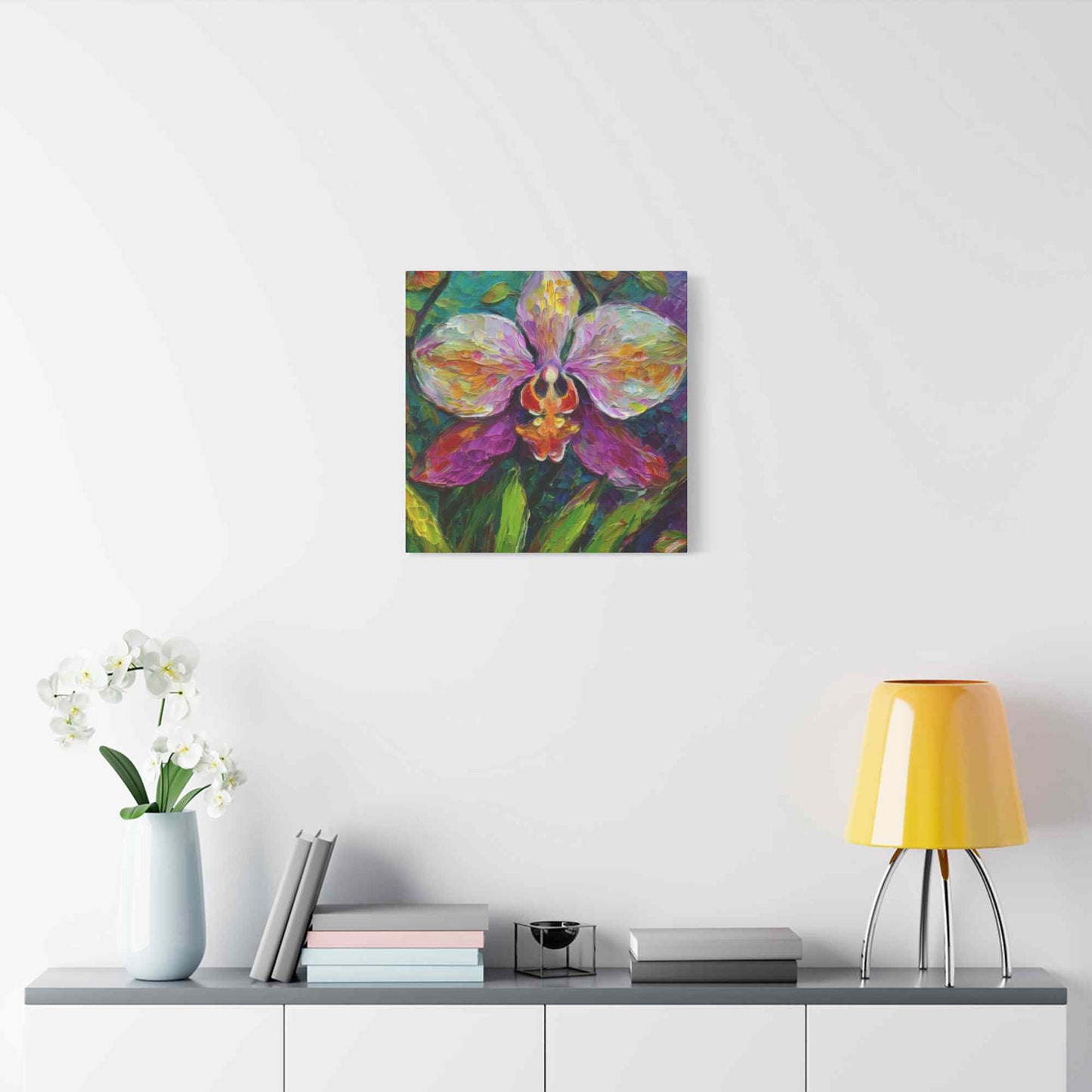 Purple Orchid Print Canvas, Floral Oil Paint Print 20x20, 24x24, 30x30, 32x32, 36x36 Art Design Pine-Wood Inner Frame MC-129