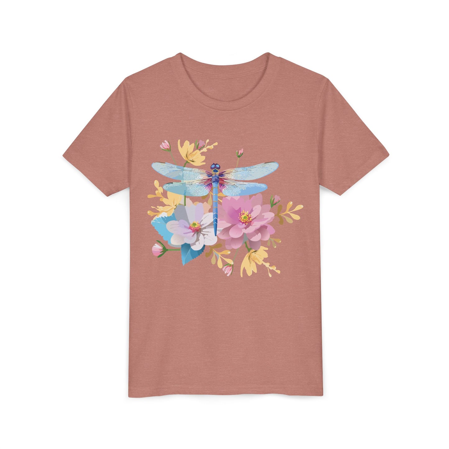 Dragonfly Blossom Youth Tee - Colorful Short Sleeve T-Shirt for Spring Celebrations (9-14)