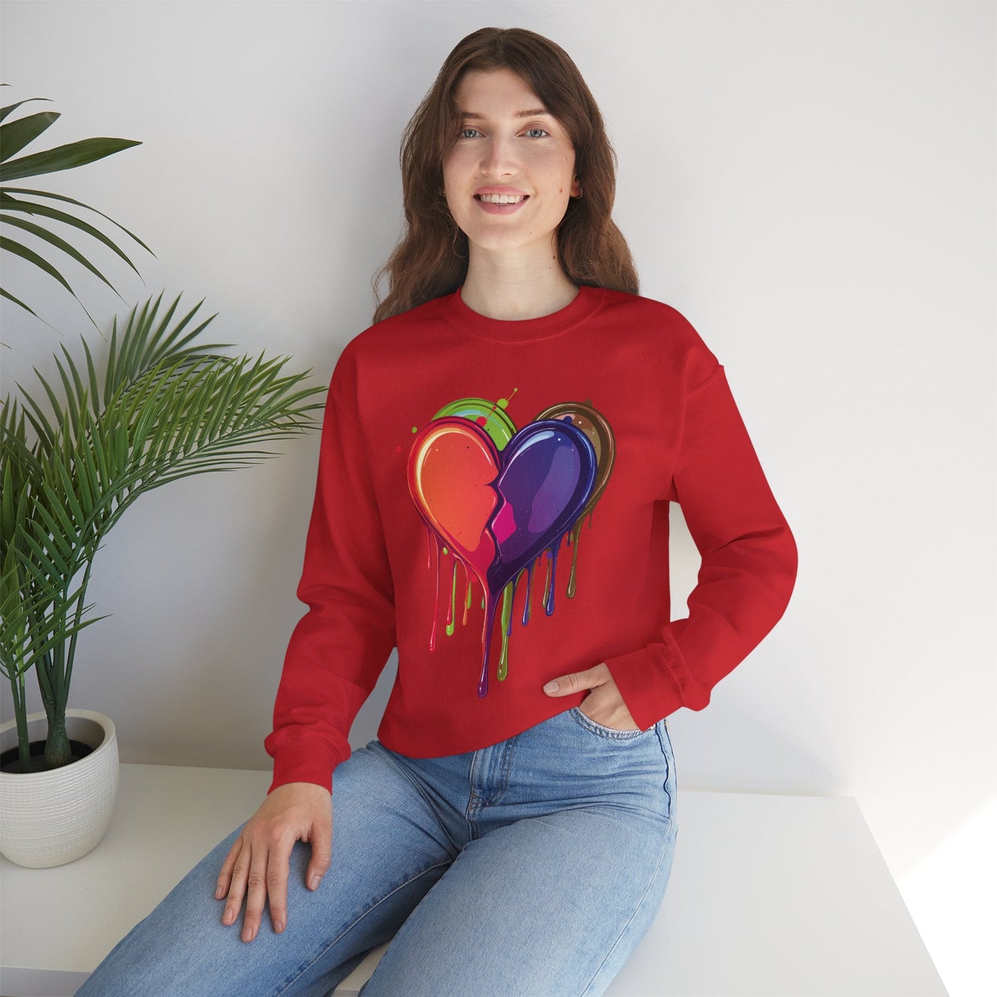 Unisex Double Heart Sweatshirt Valentines Day Love Theme Big Heart Design